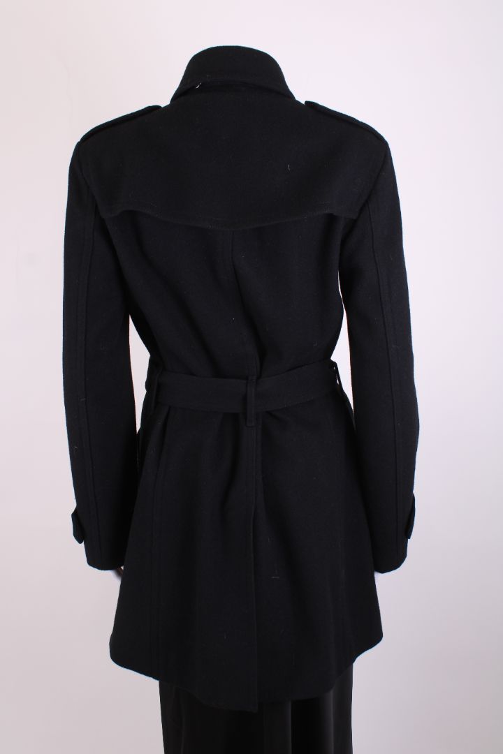 Burberry Brit Double Breasted Wool Trench Coat Black 10