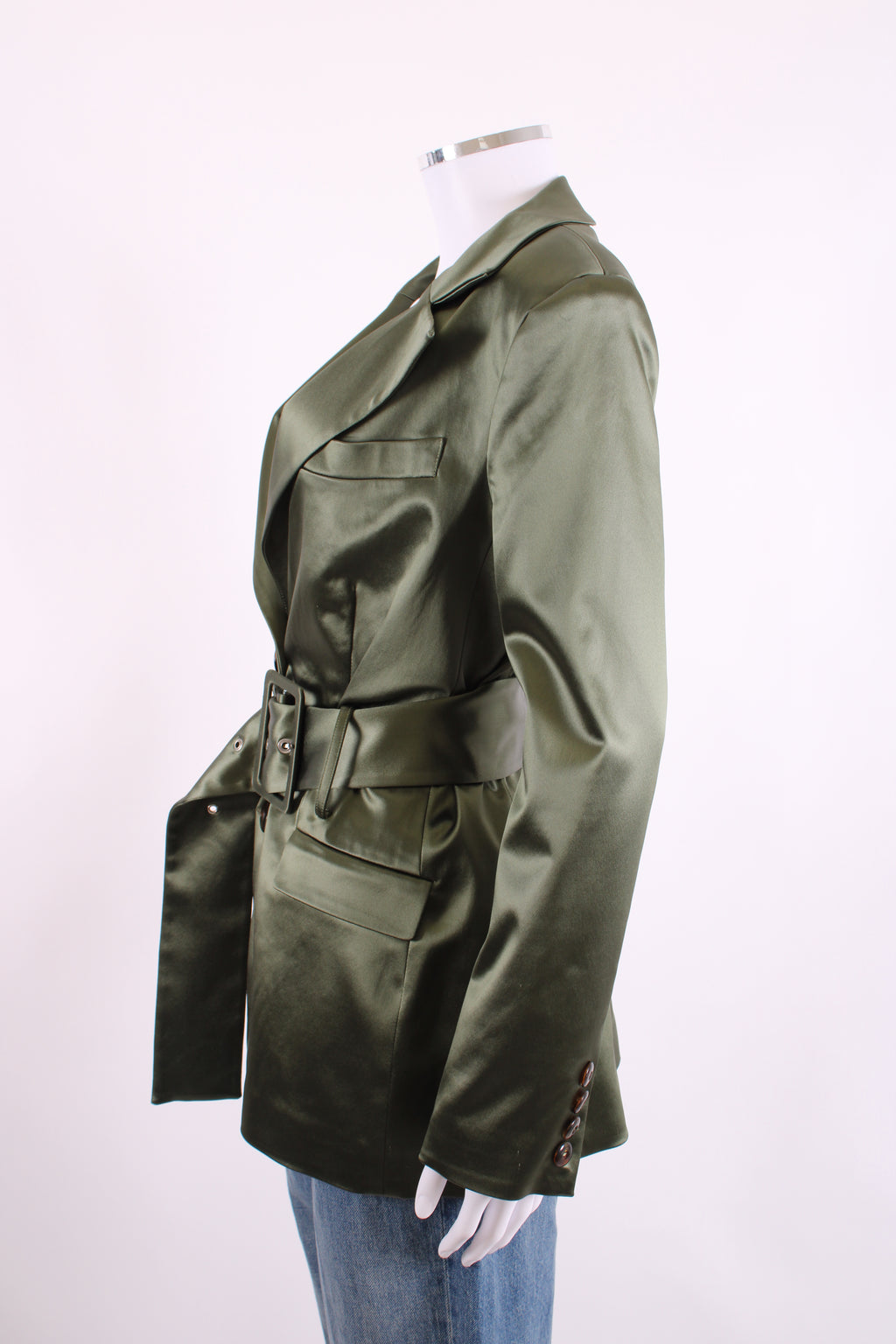 DE LA VALI Belted Blazer Jacket Green 10