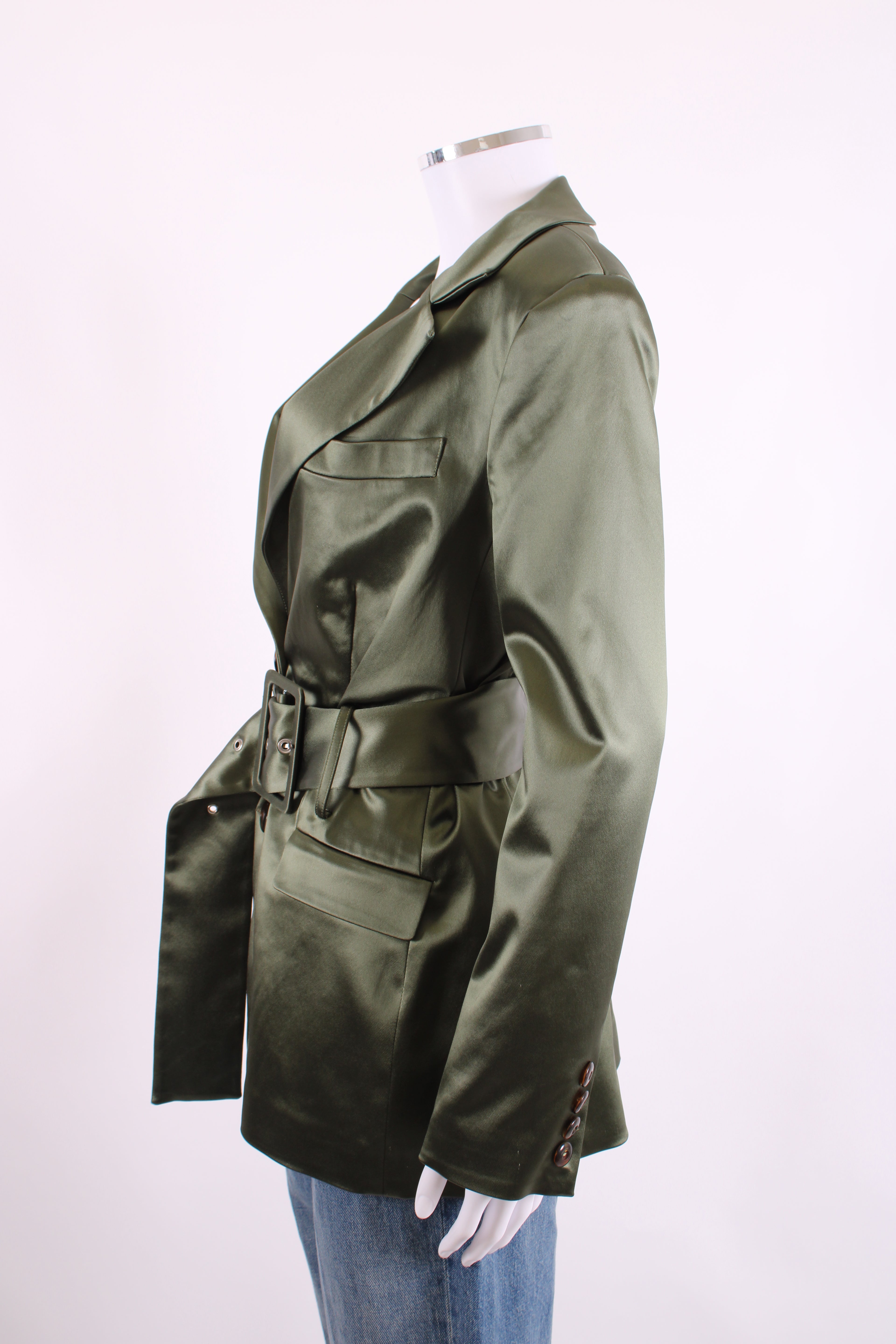 DE LA VALI Belted Blazer Jacket Green 10