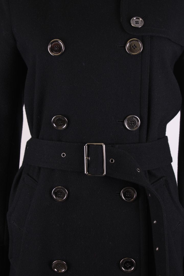 Burberry Brit Double Breasted Wool Trench Coat Black 10