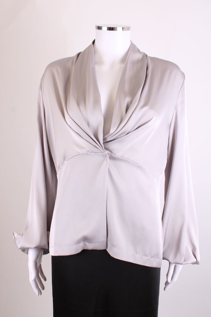D. Exterior L/S Draped Blouse Grey M