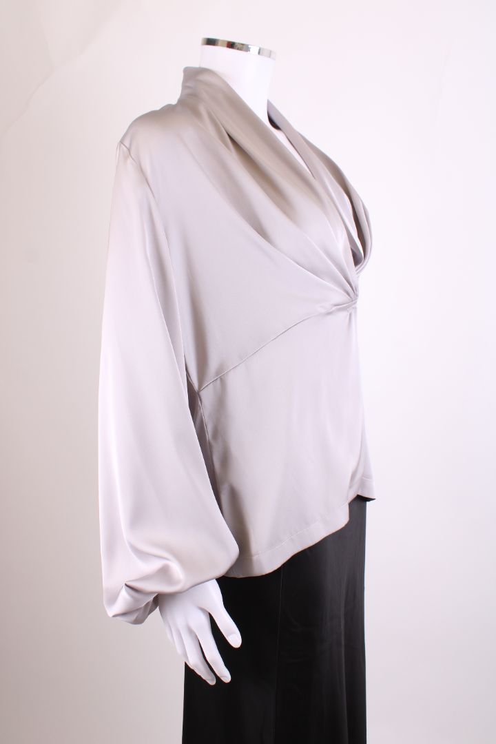 D. Exterior L/S Draped Blouse Grey M
