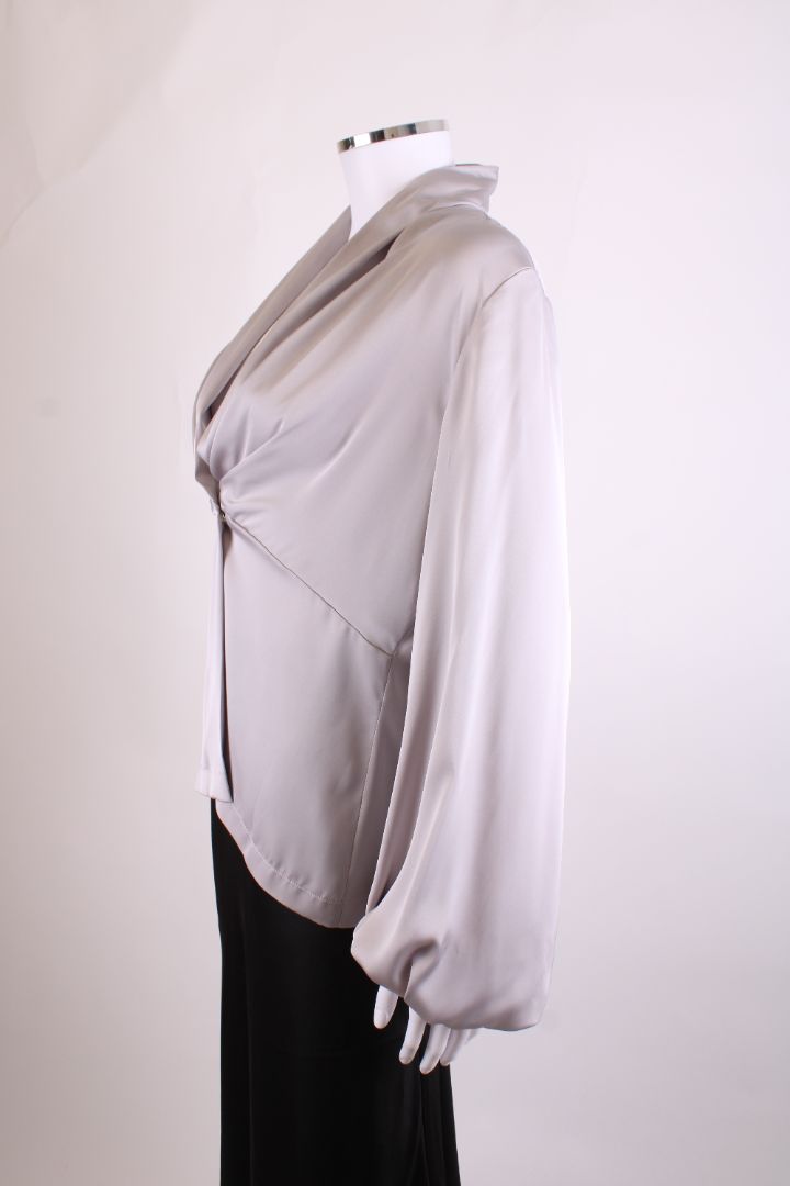 D. Exterior L/S Draped Blouse Grey M