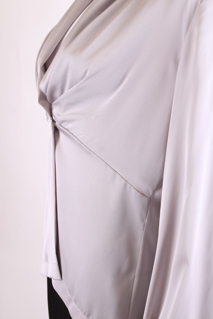 D. Exterior L/S Draped Blouse Grey M