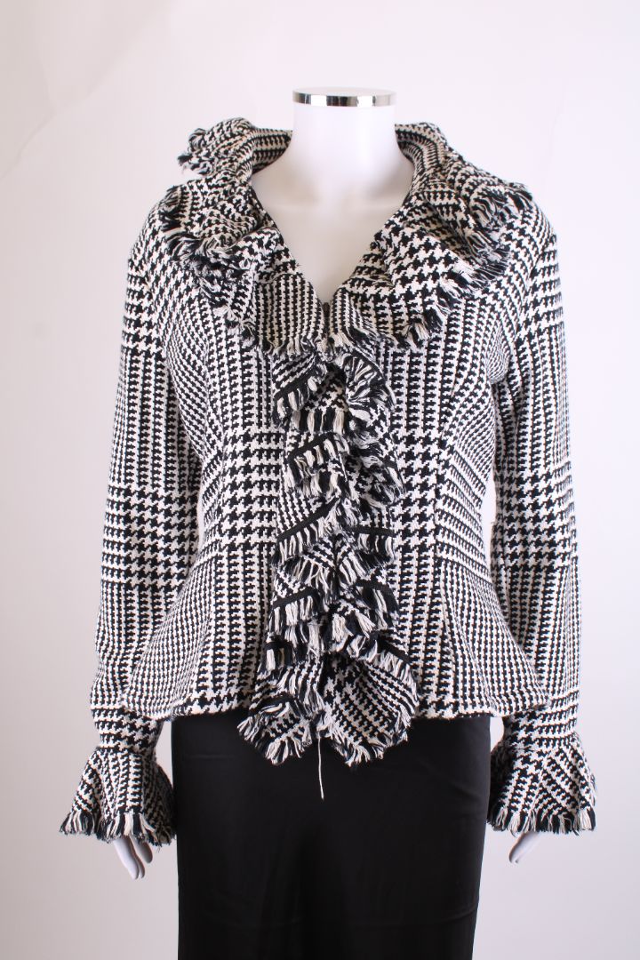 Anne Fontaine Houndstooth Fringe Jacket Black/ White L