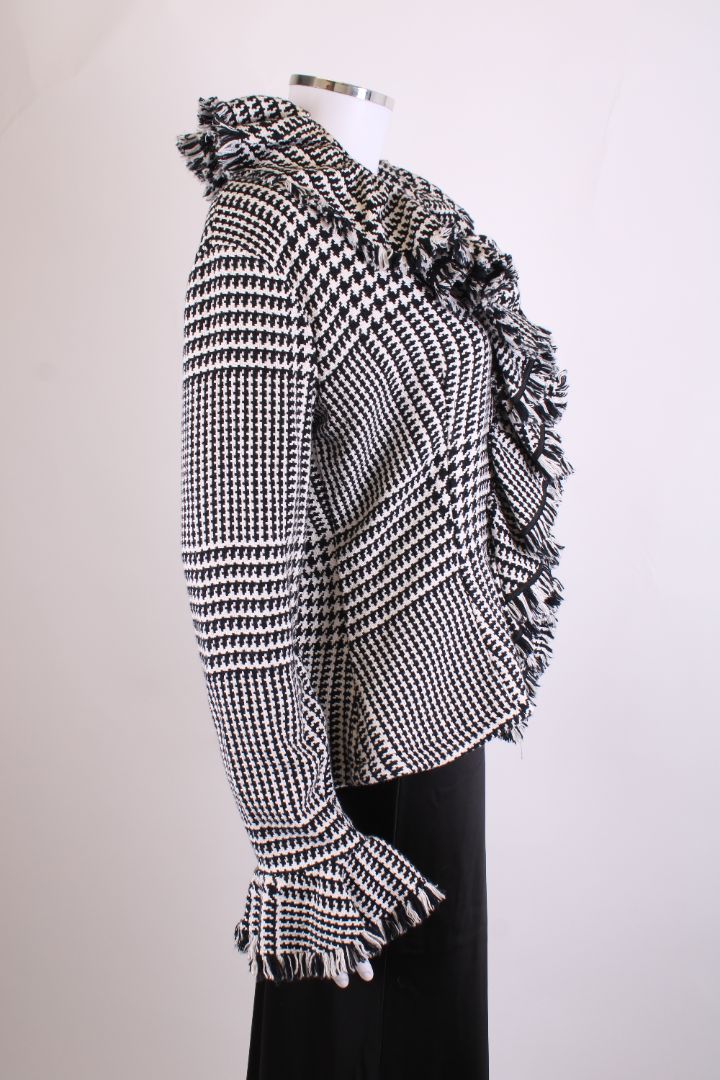 Anne Fontaine Houndstooth Fringe Jacket Black/ White L