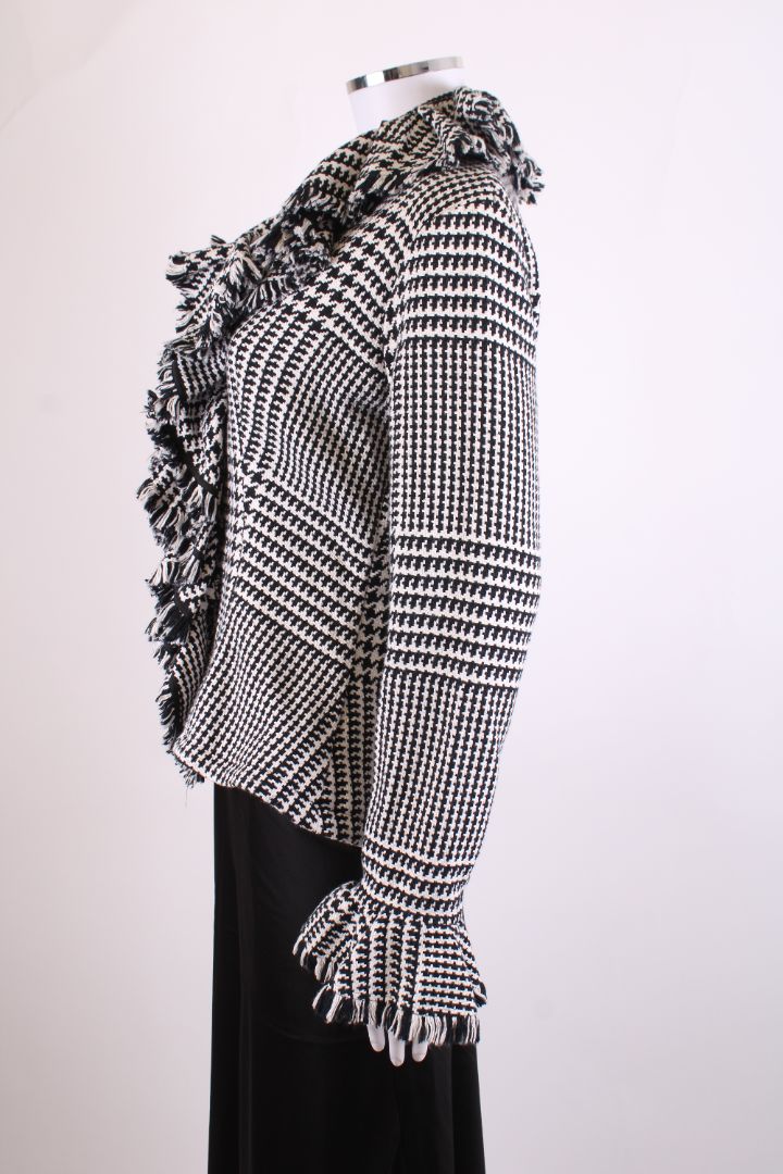 Anne Fontaine Houndstooth Fringe Jacket Black/ White L