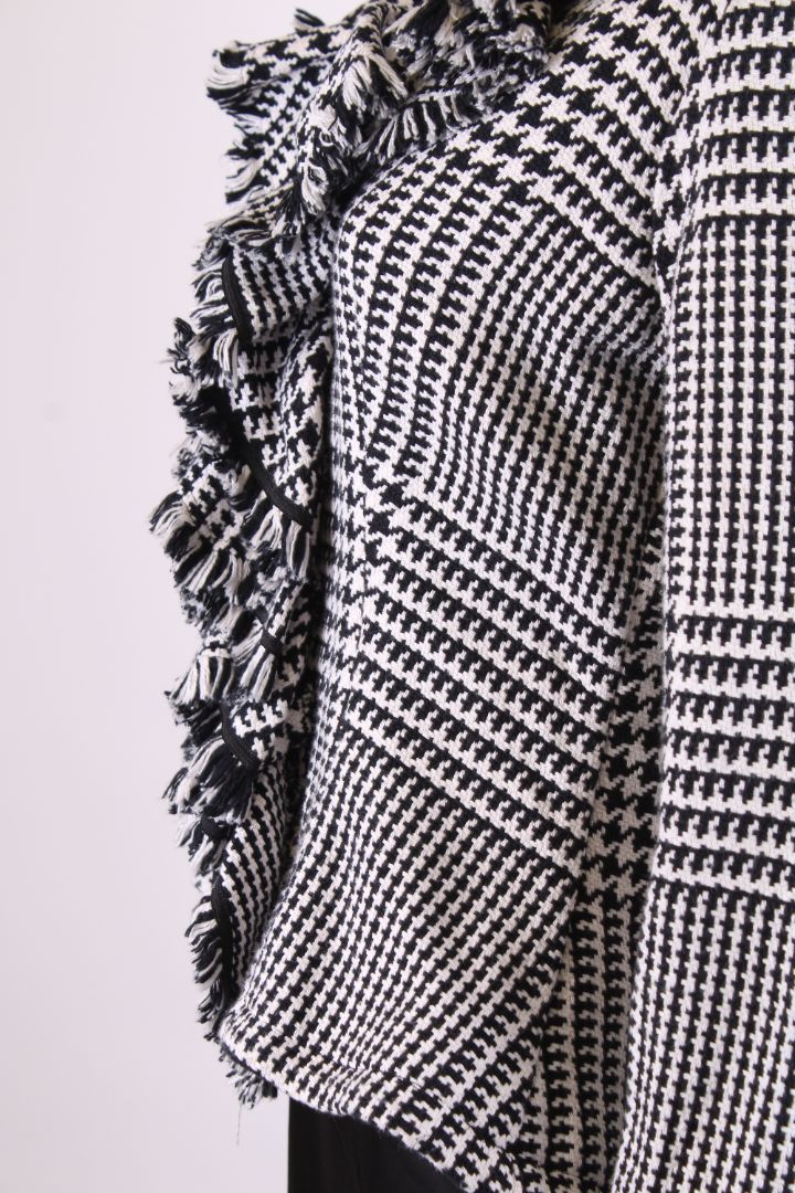 Anne Fontaine Houndstooth Fringe Jacket Black/ White L