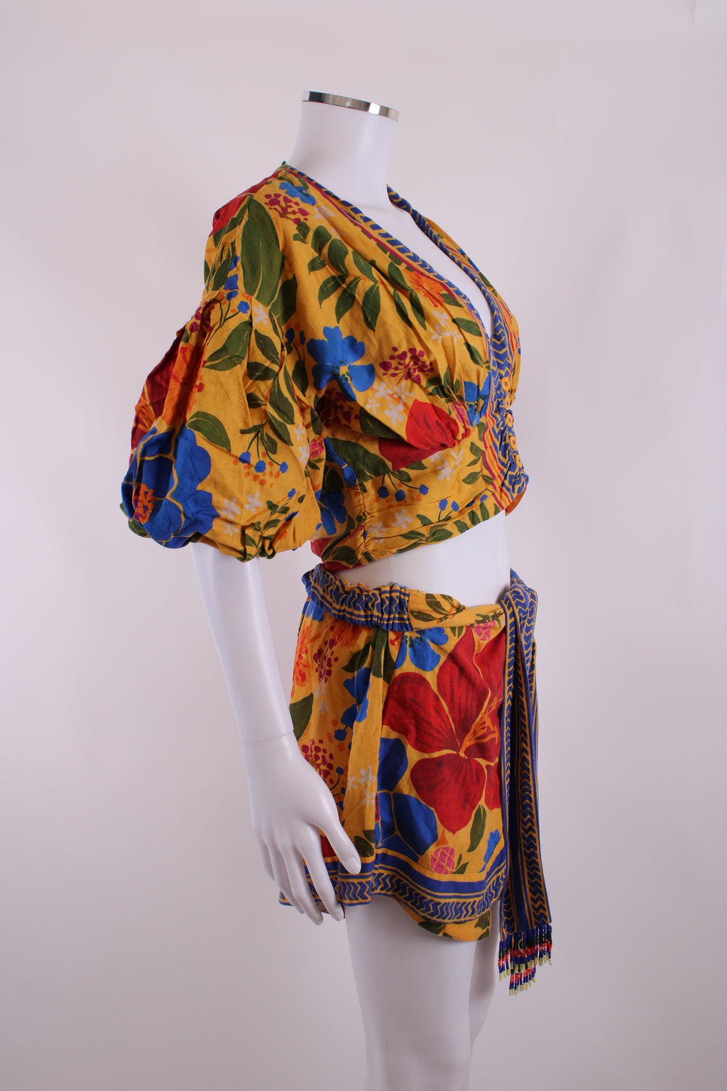Farm Rio Floral Print Top/ Shorts Co-ord Yellow/ Blue S/M