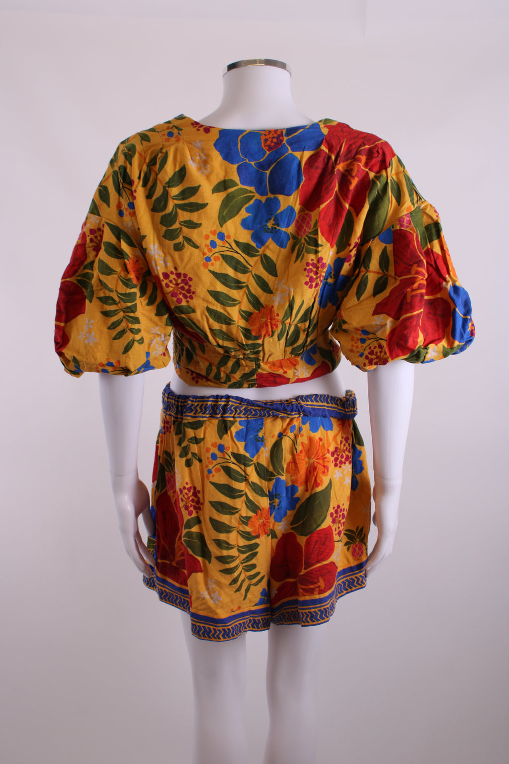 Farm Rio Floral Print Top/ Shorts Co-ord Yellow/ Blue S/M