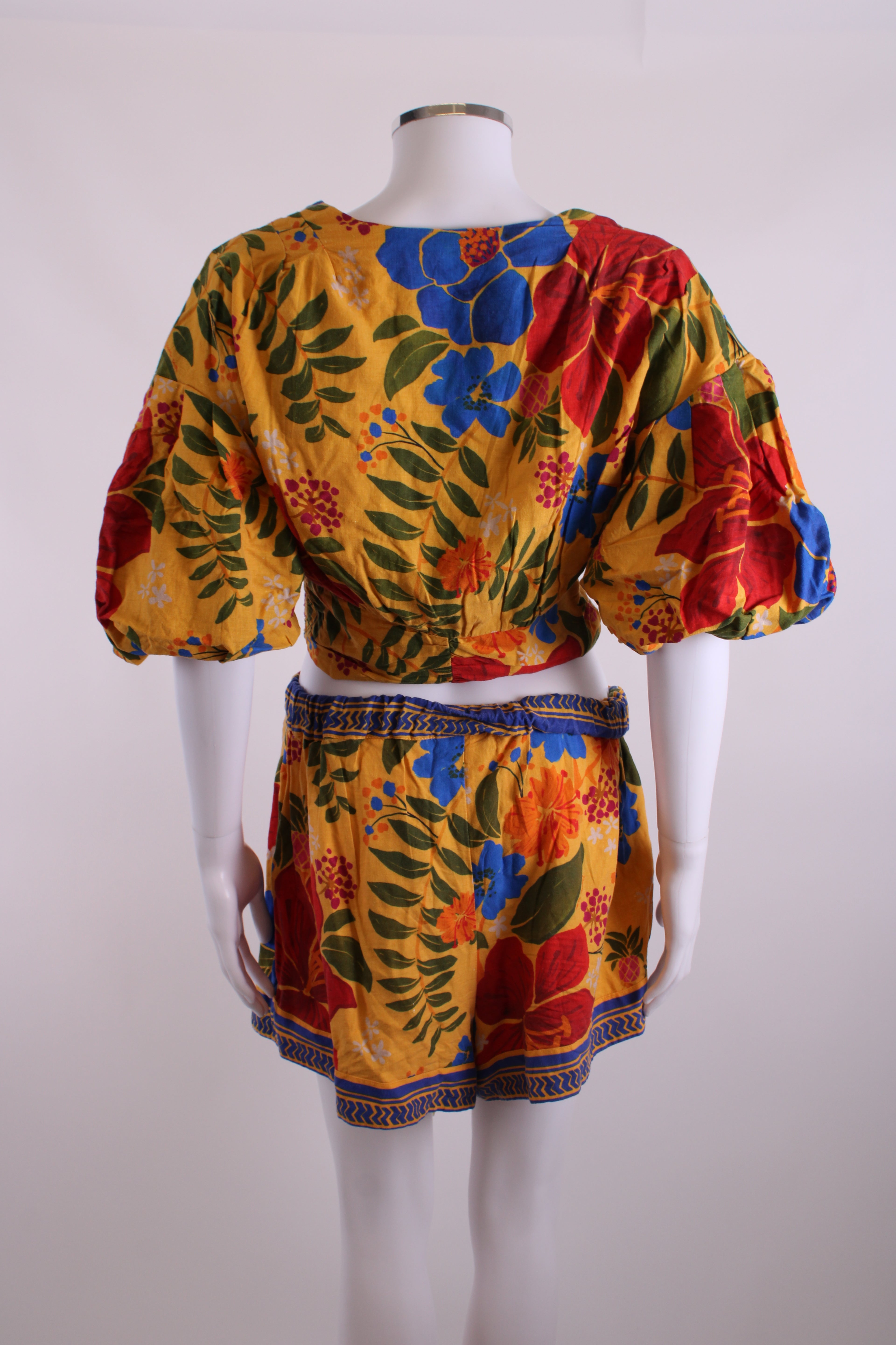 Farm Rio Floral Print Top/ Shorts Co-ord Yellow/ Blue S/M