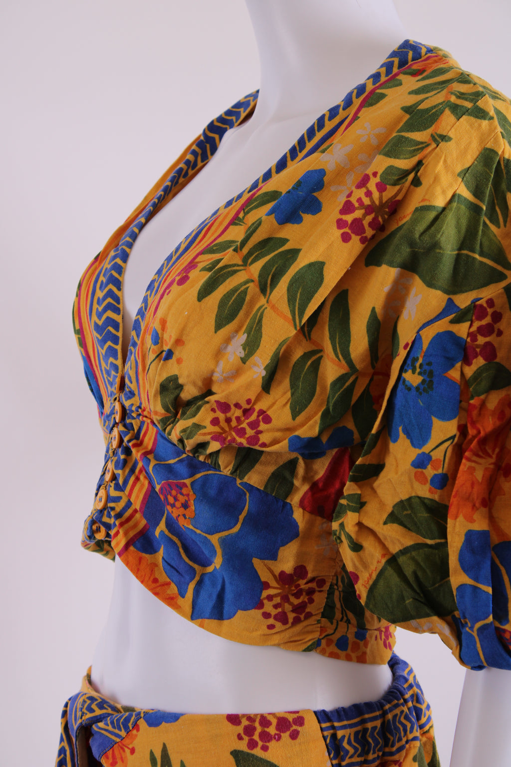 Farm Rio Floral Print Top/ Shorts Co-ord Yellow/ Blue S/M