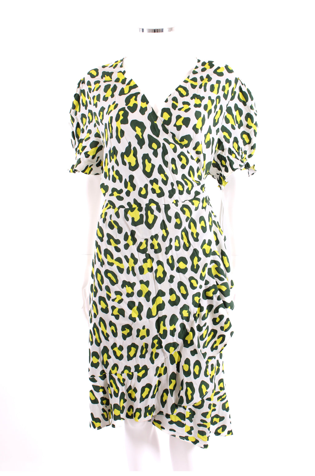 Diane Von Furstenberg leopard wrap around dress white/ green/ yellow XL