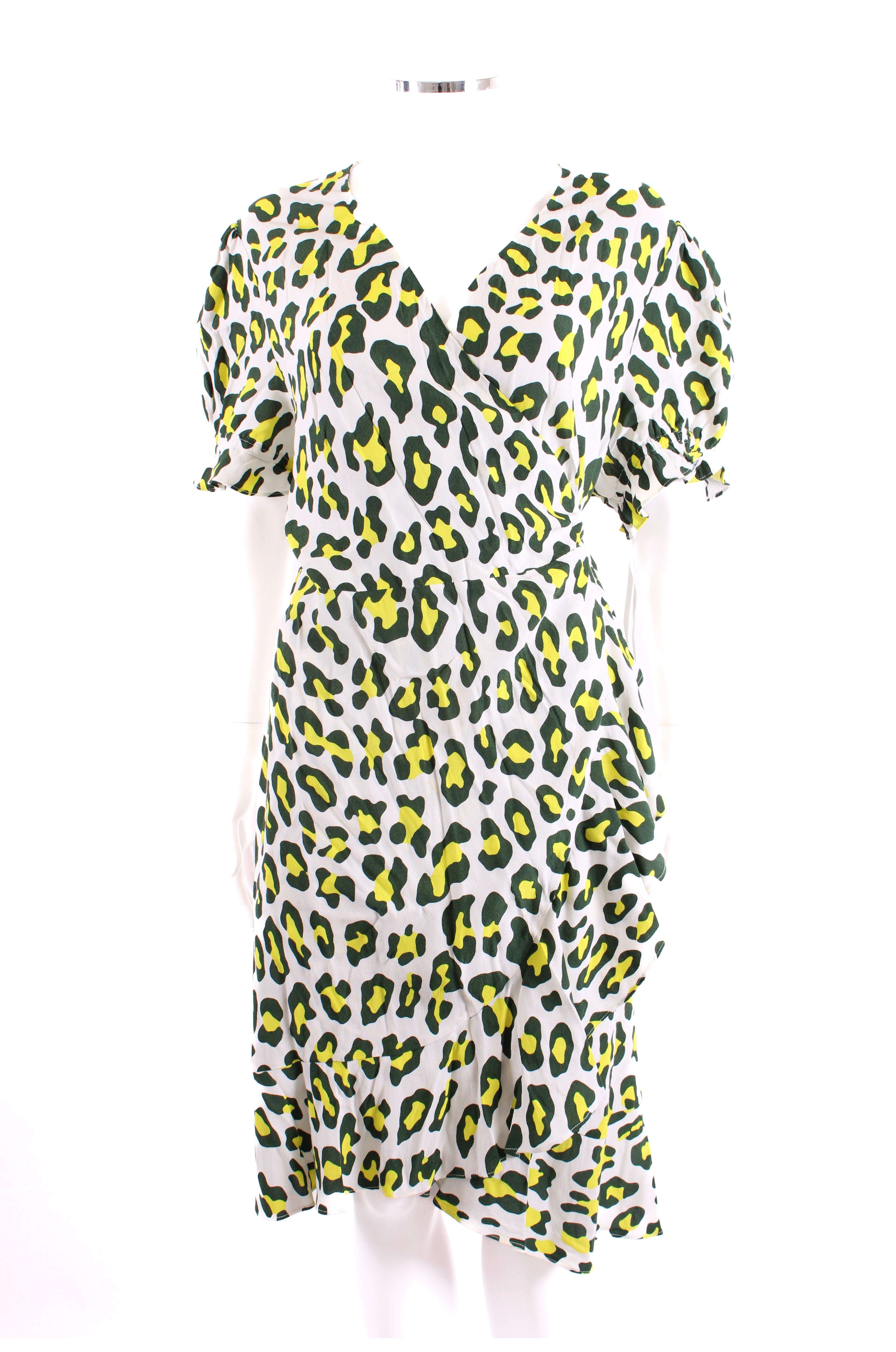 Diane Von Furstenberg leopard wrap around dress white/ green/ yellow XL