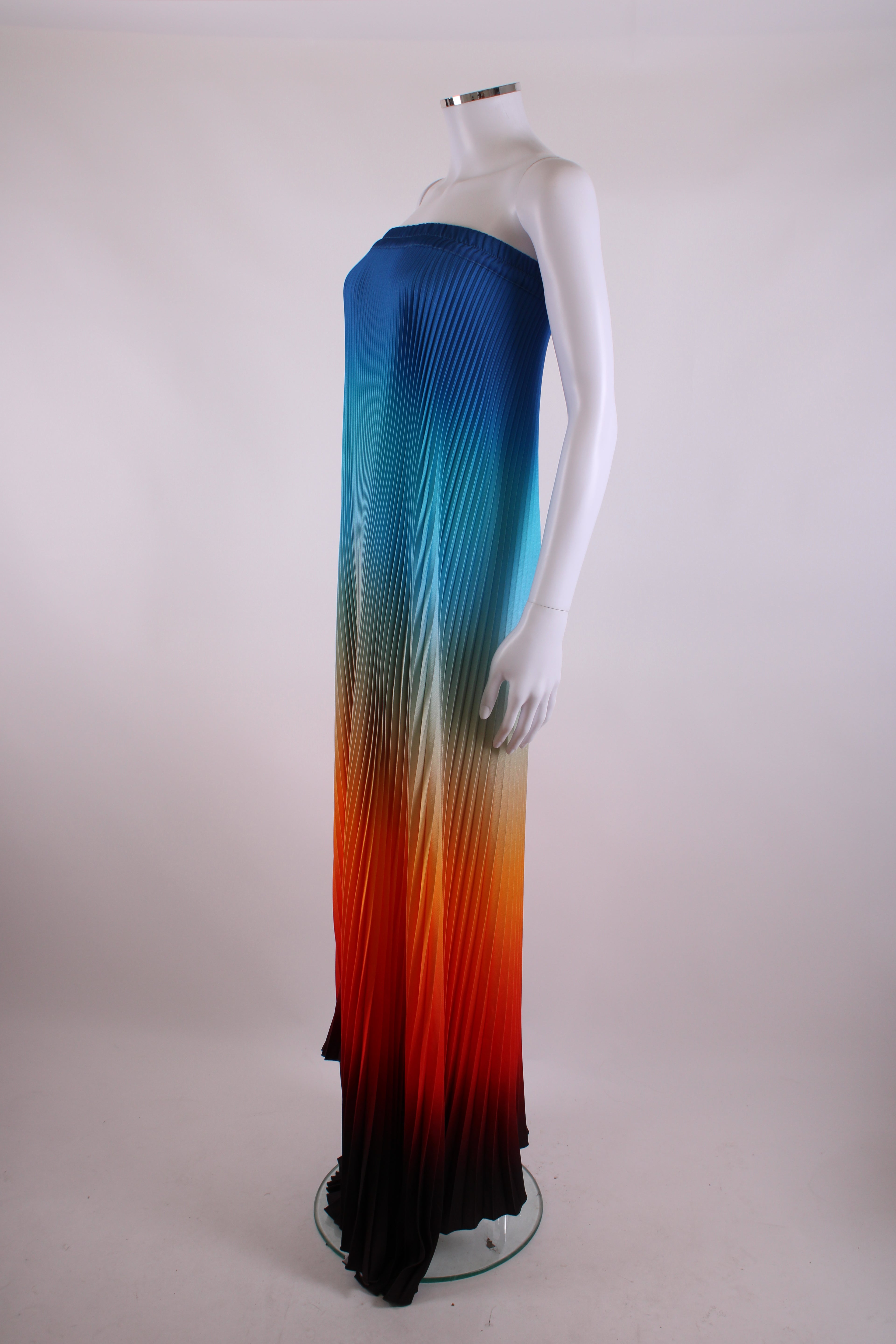 L'idee Bisous Strapless Pleated Dress Ibiza Sunset - Blue/ Orange 8