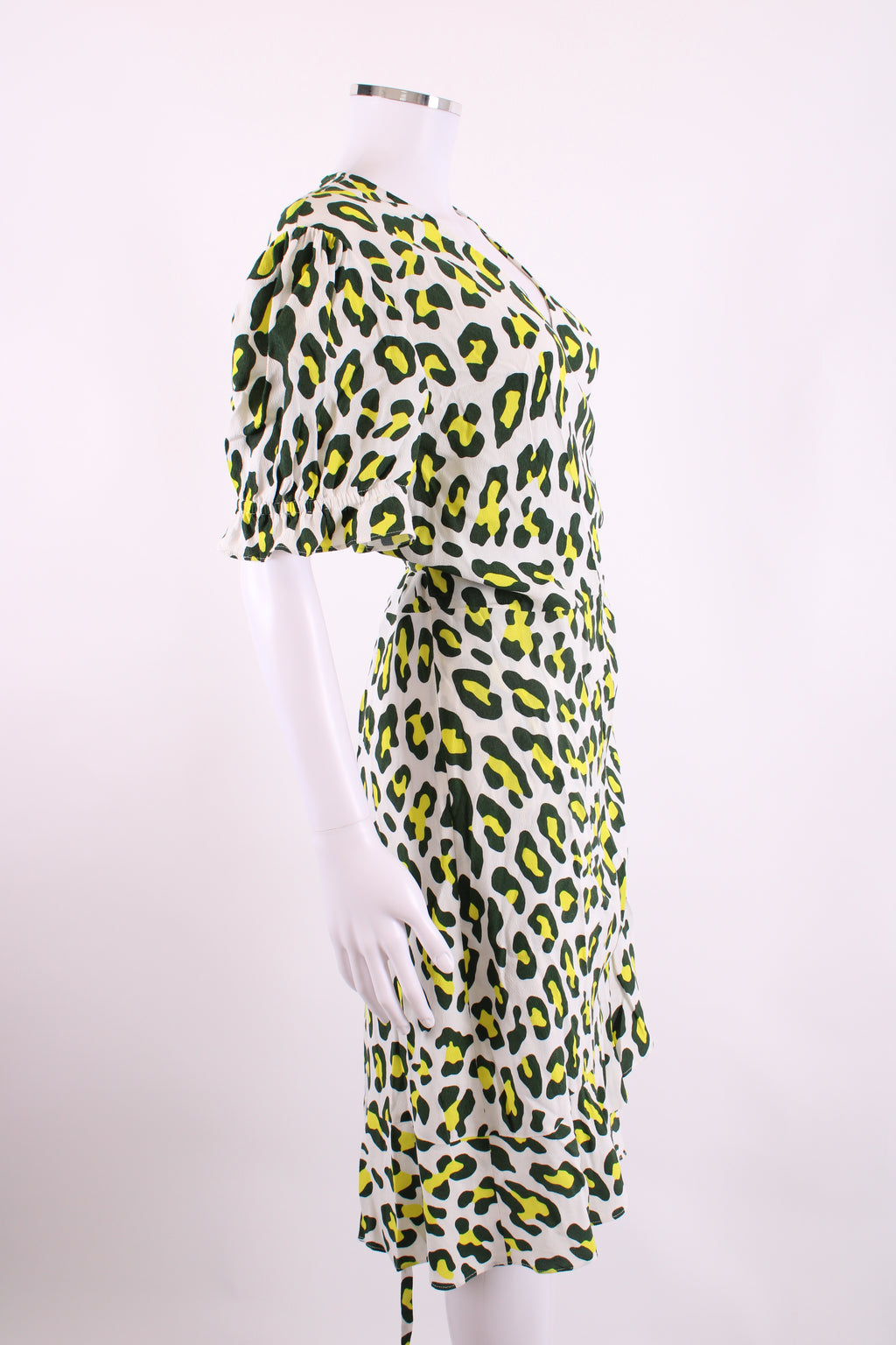Diane Von Furstenberg leopard wrap around dress white/ green/ yellow XL