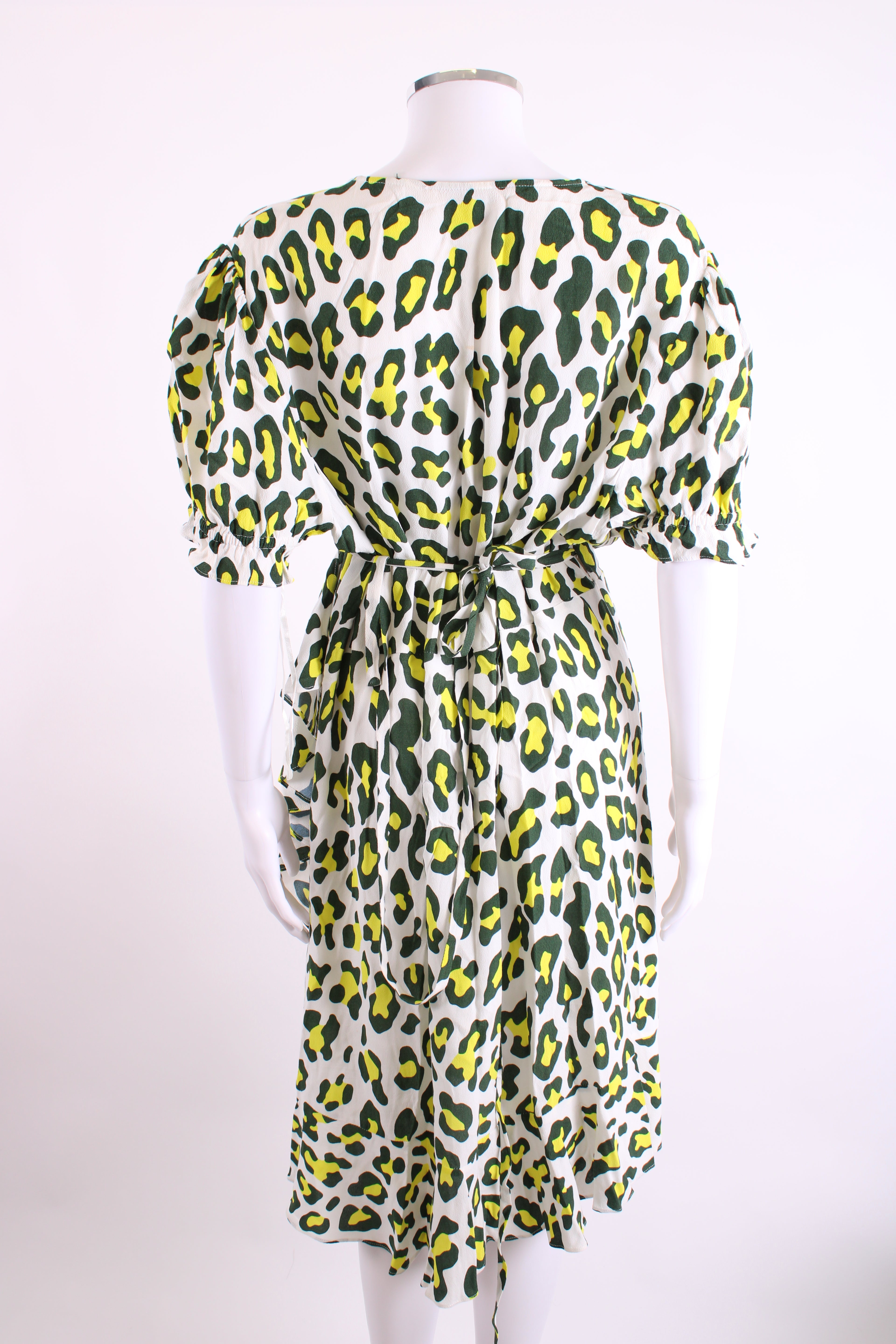 Diane Von Furstenberg leopard wrap around dress white/ green/ yellow XL