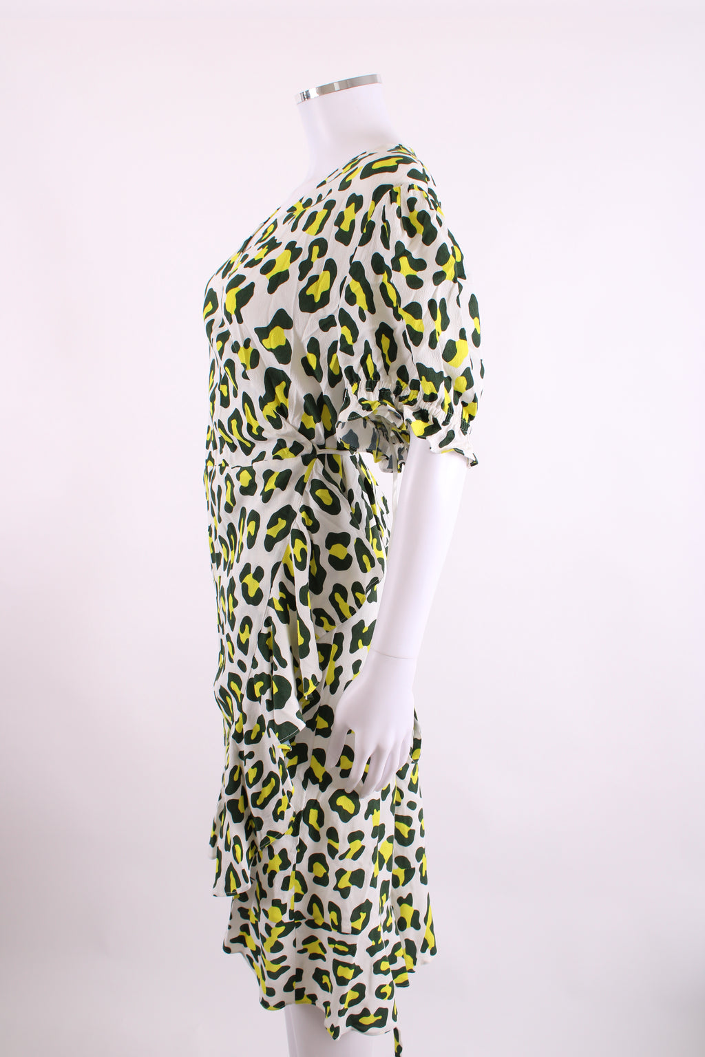Diane Von Furstenberg leopard wrap around dress white/ green/ yellow XL