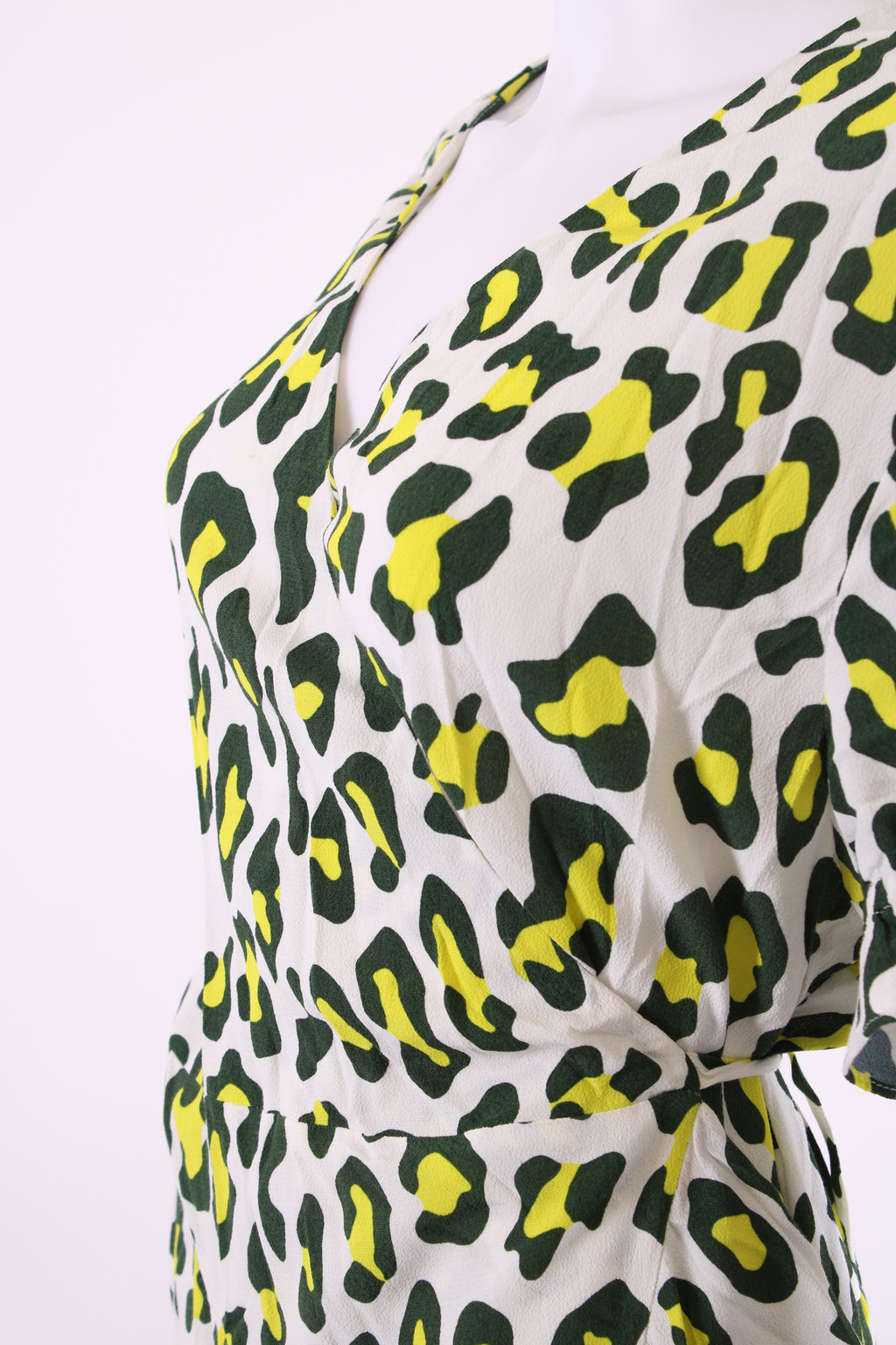 Diane Von Furstenberg leopard wrap around dress white/ green/ yellow XL