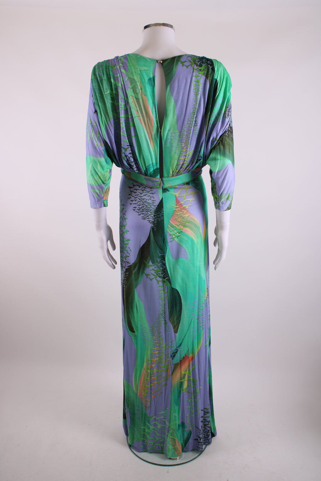 Matthew Williamson Escape S/S Bead Detail Bird Print Dress Green/ Lilac 12