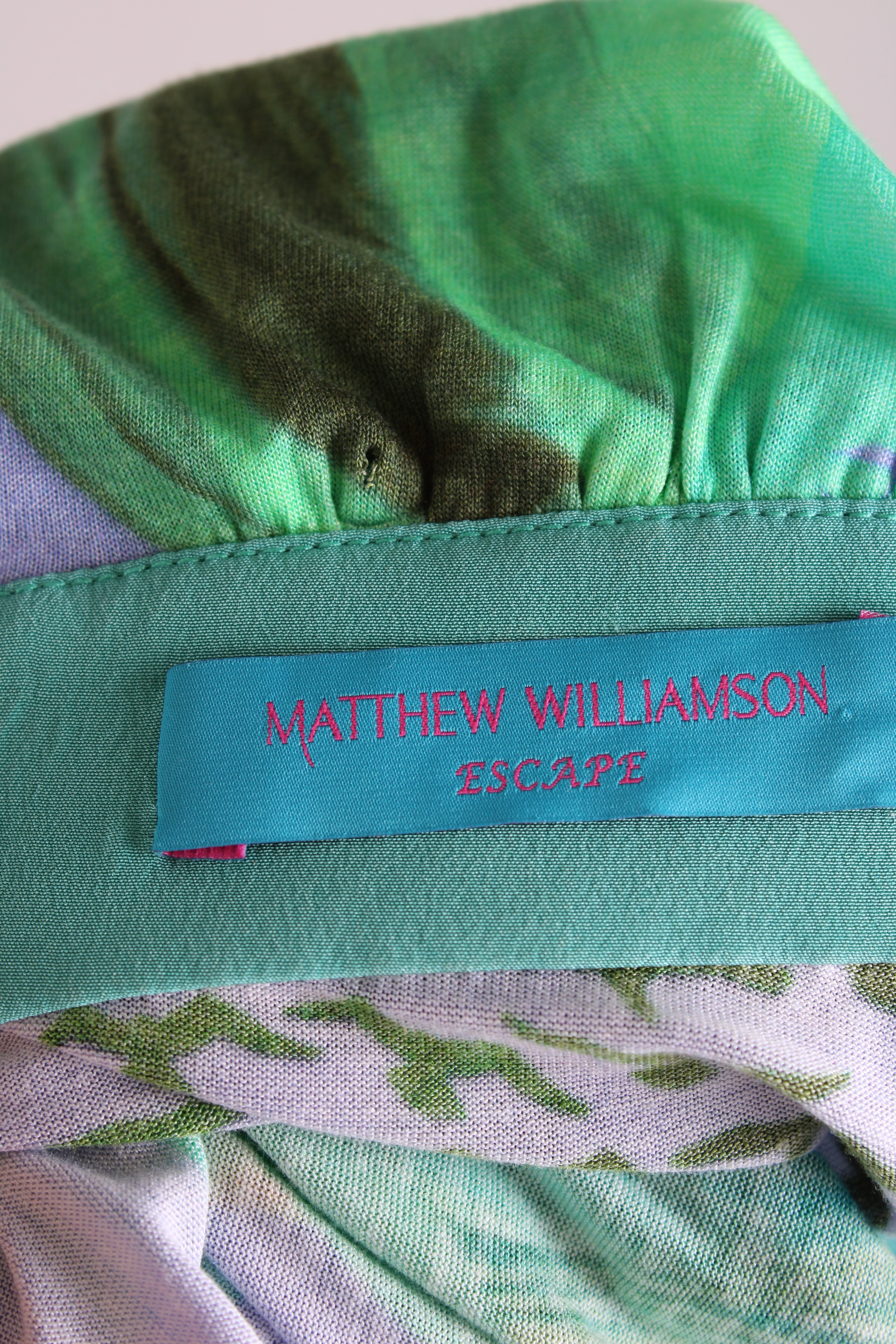 Matthew Williamson Escape S/S Bead Detail Bird Print Dress Green/ Lilac 12