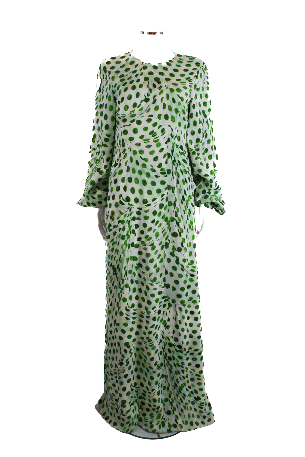 Brandon Maxwell L/S Dot Print Dress Green/ White 12