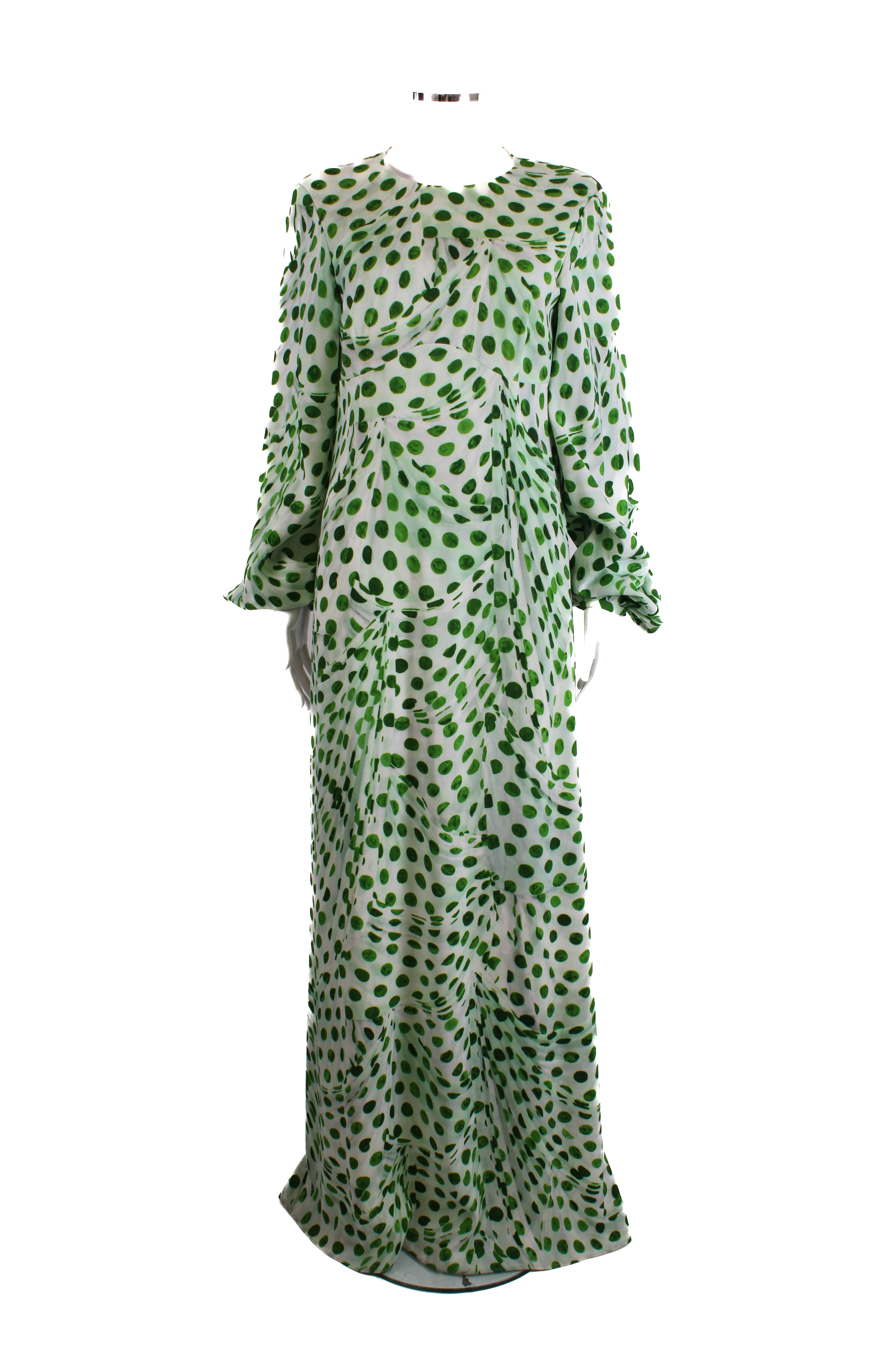 Brandon Maxwell L/S Dot Print Dress Green/ White 12