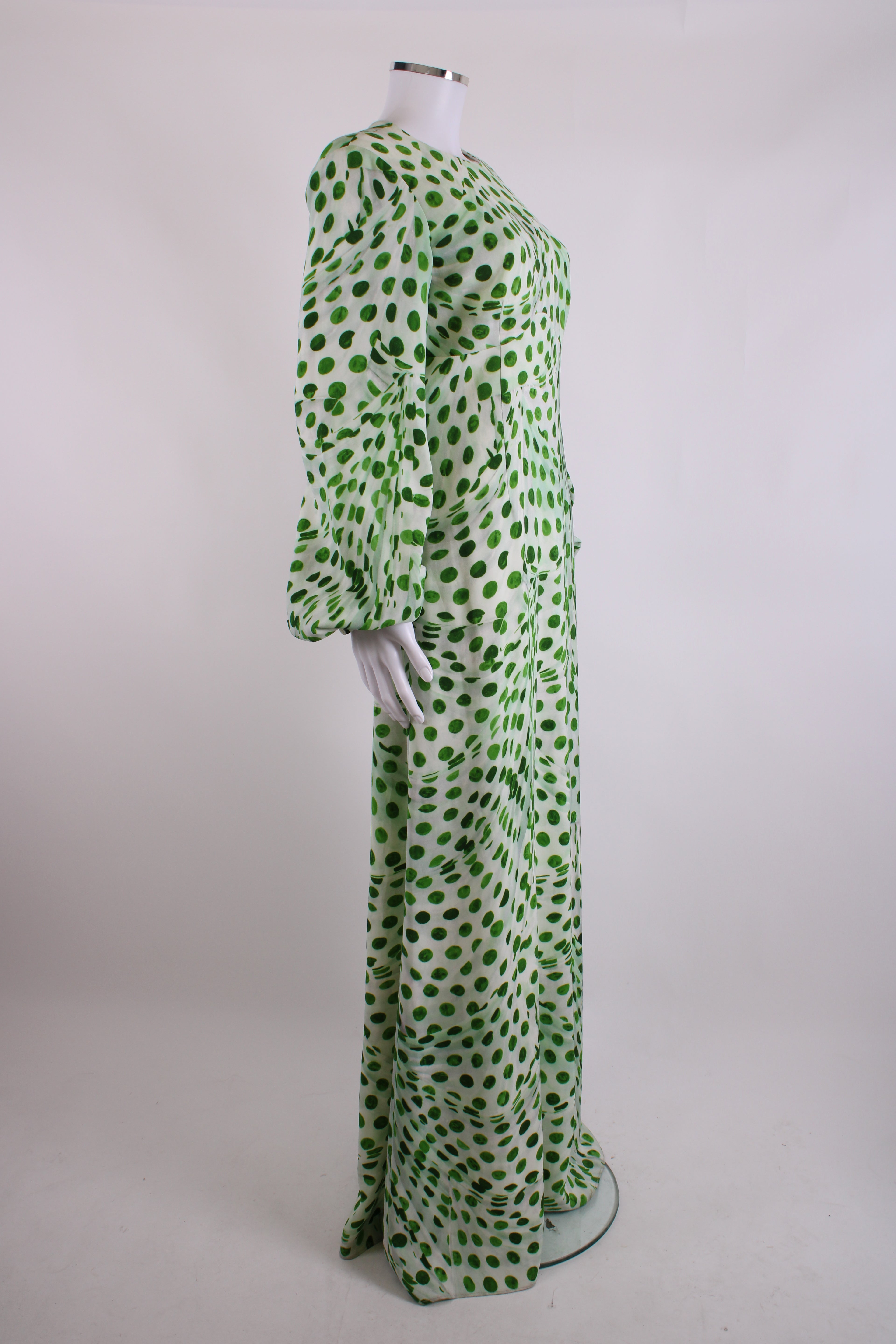 Brandon Maxwell L/S Dot Print Dress Green/ White 12