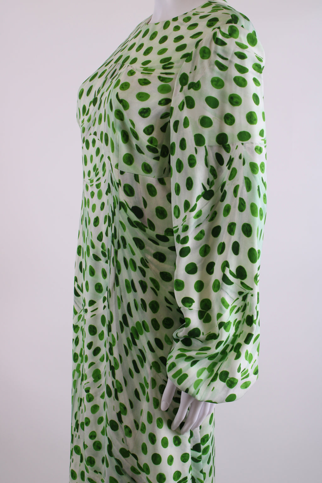 Brandon Maxwell L/S Dot Print Dress Green/ White 12