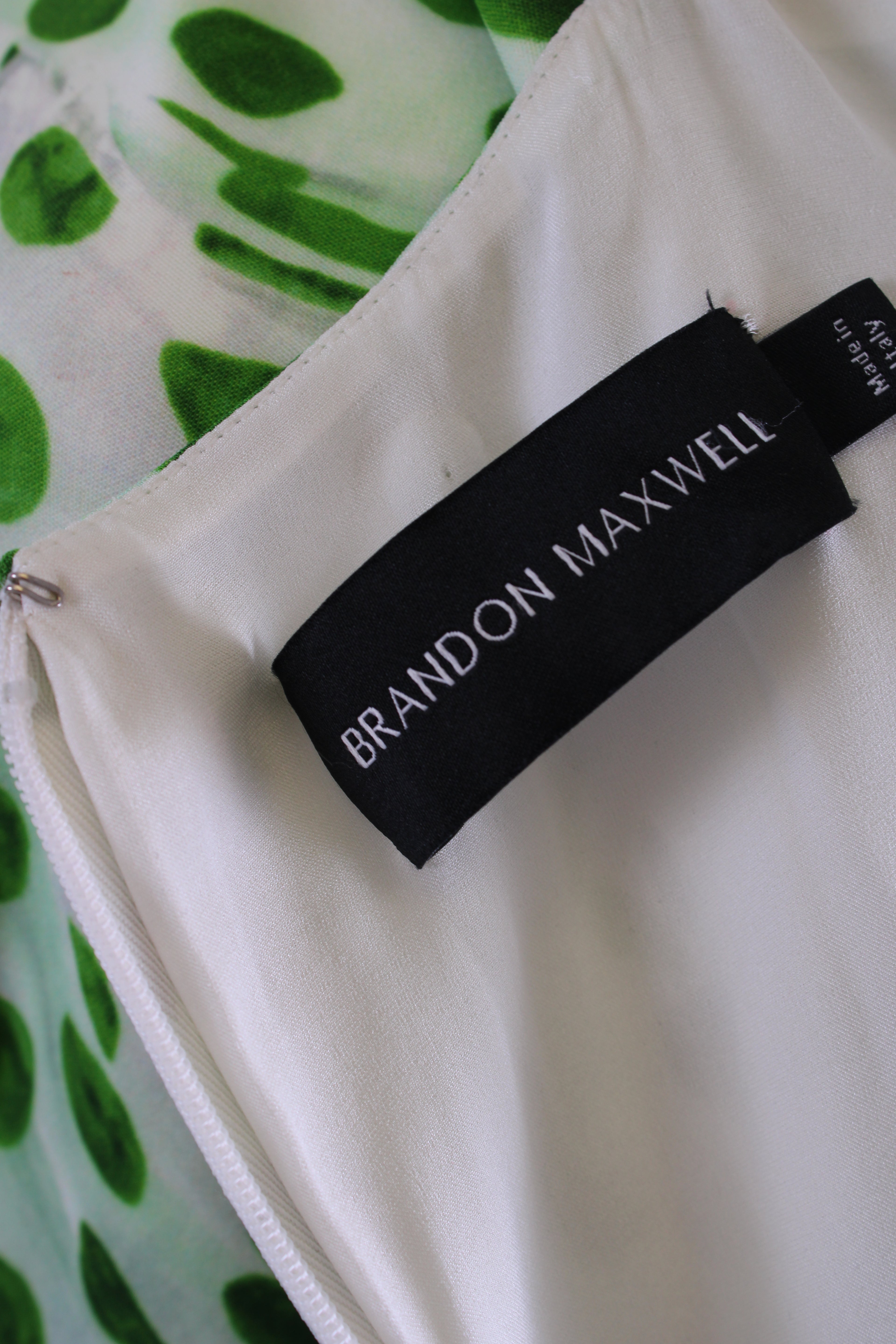 Brandon Maxwell L/S Dot Print Dress Green/ White 12