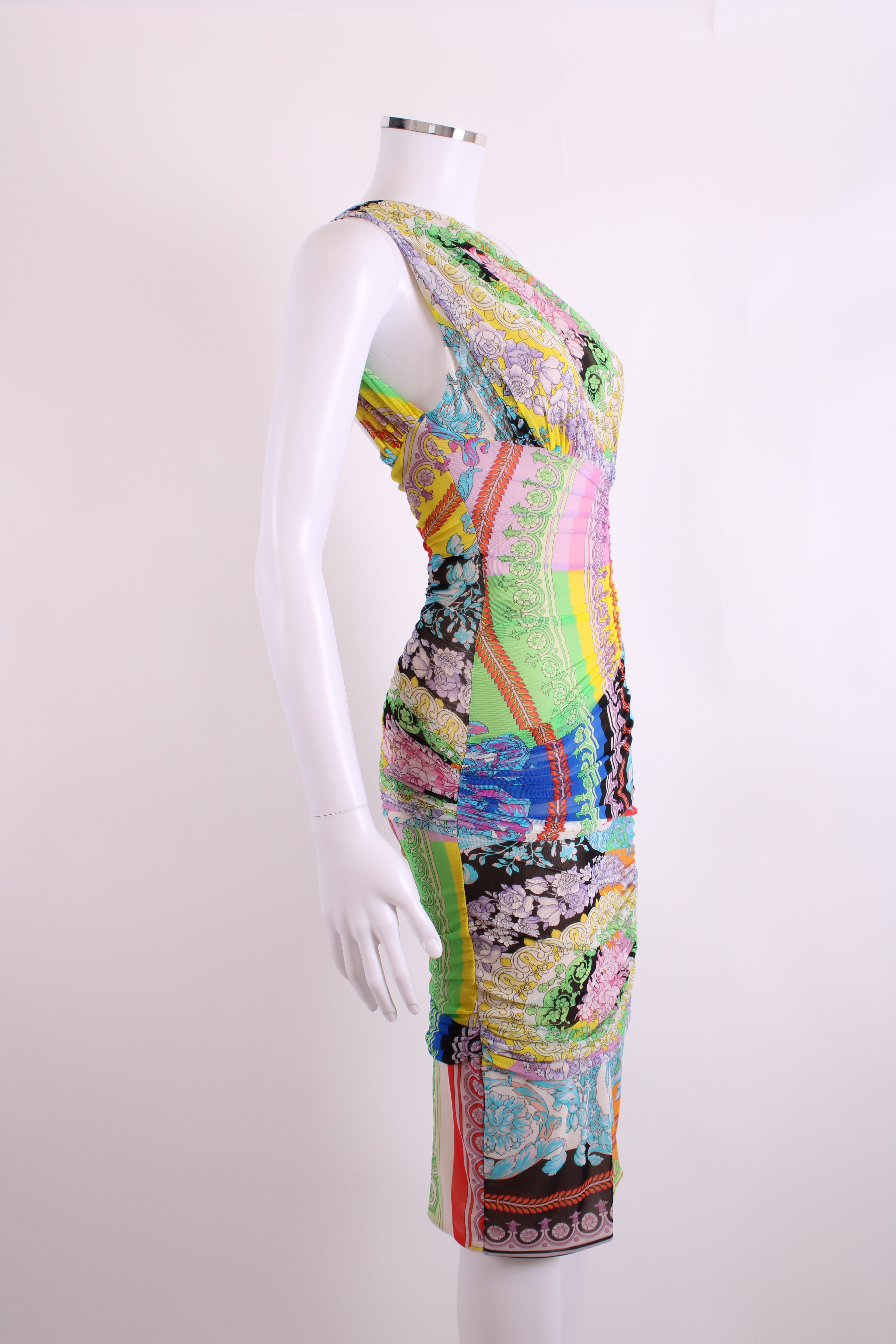 Versace Print One Shoulder Ruche Mini Dress Multi 38