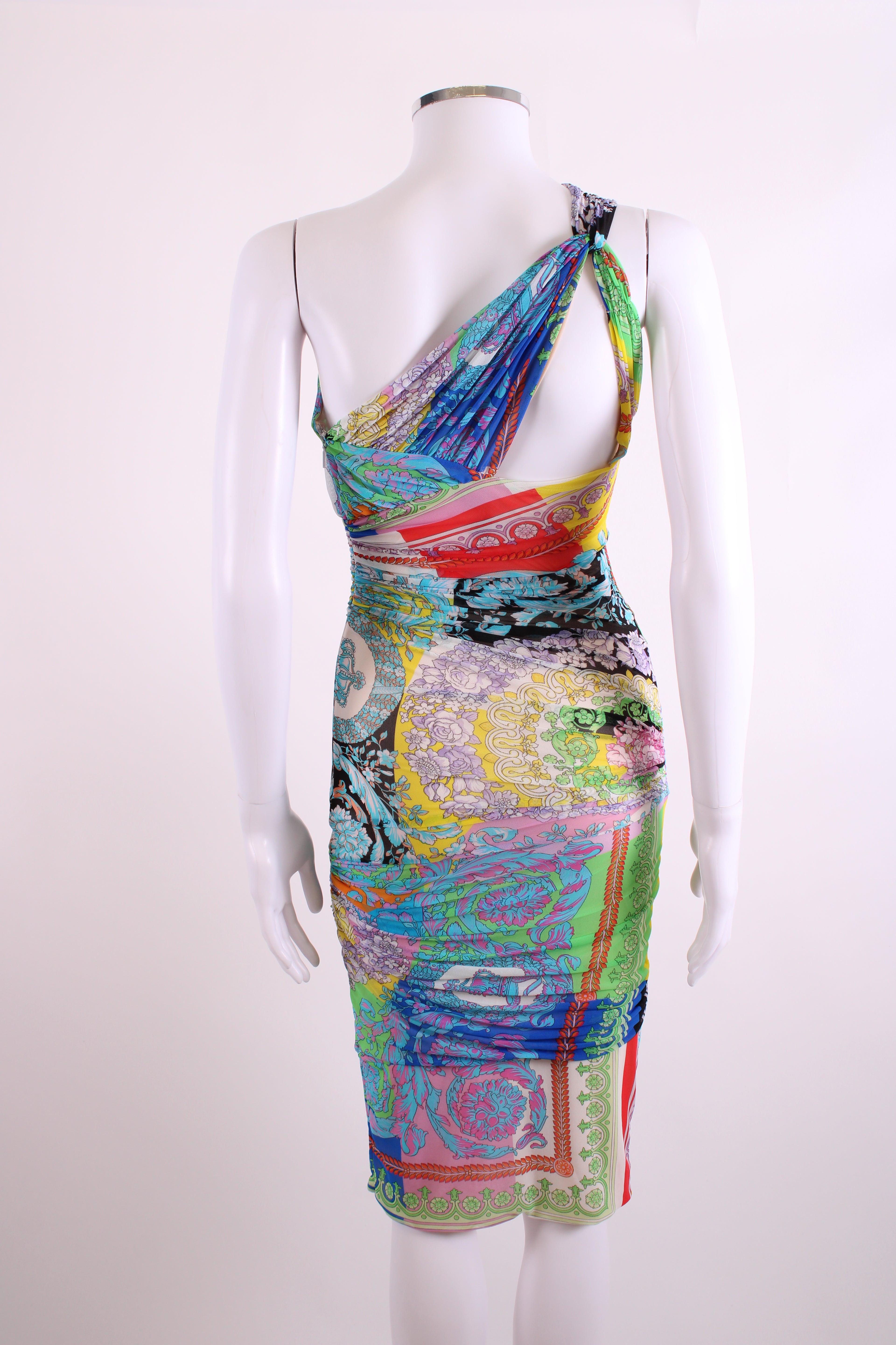 Versace Print One Shoulder Ruche Mini Dress Multi 38