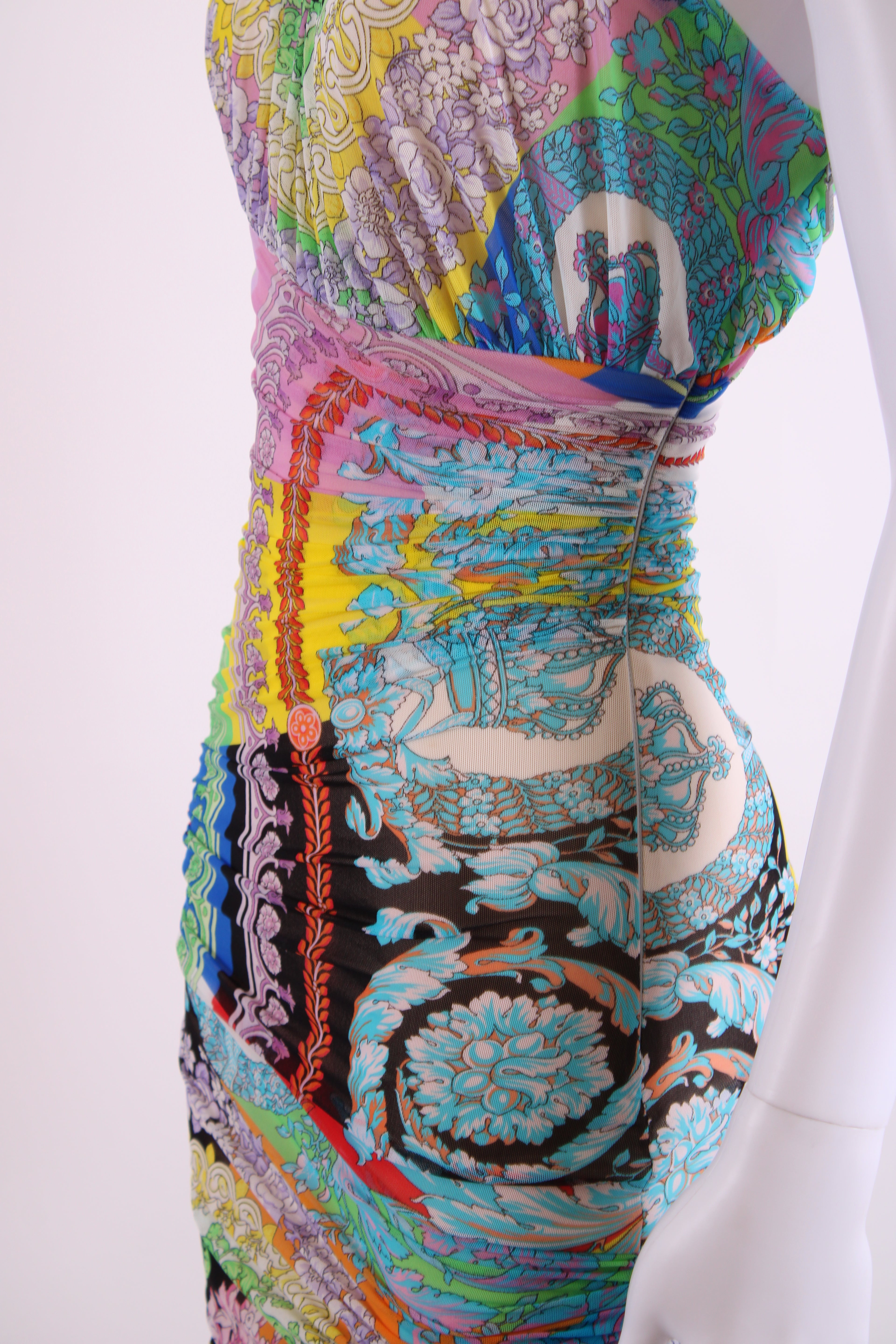 Versace Print One Shoulder Ruche Mini Dress Multi 38
