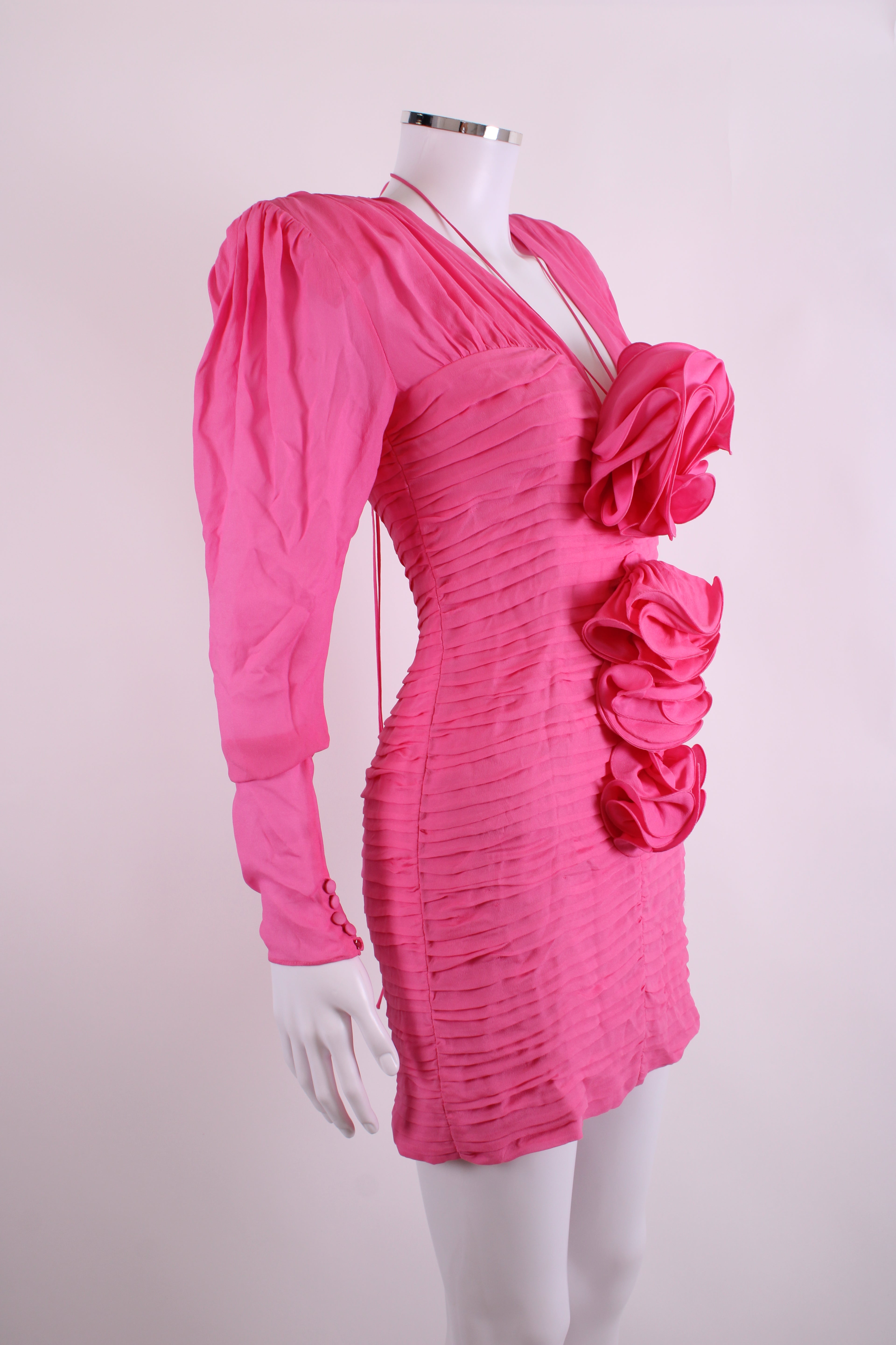 Magda Butrym Silk Flower Detail Mini Dress Pink 36