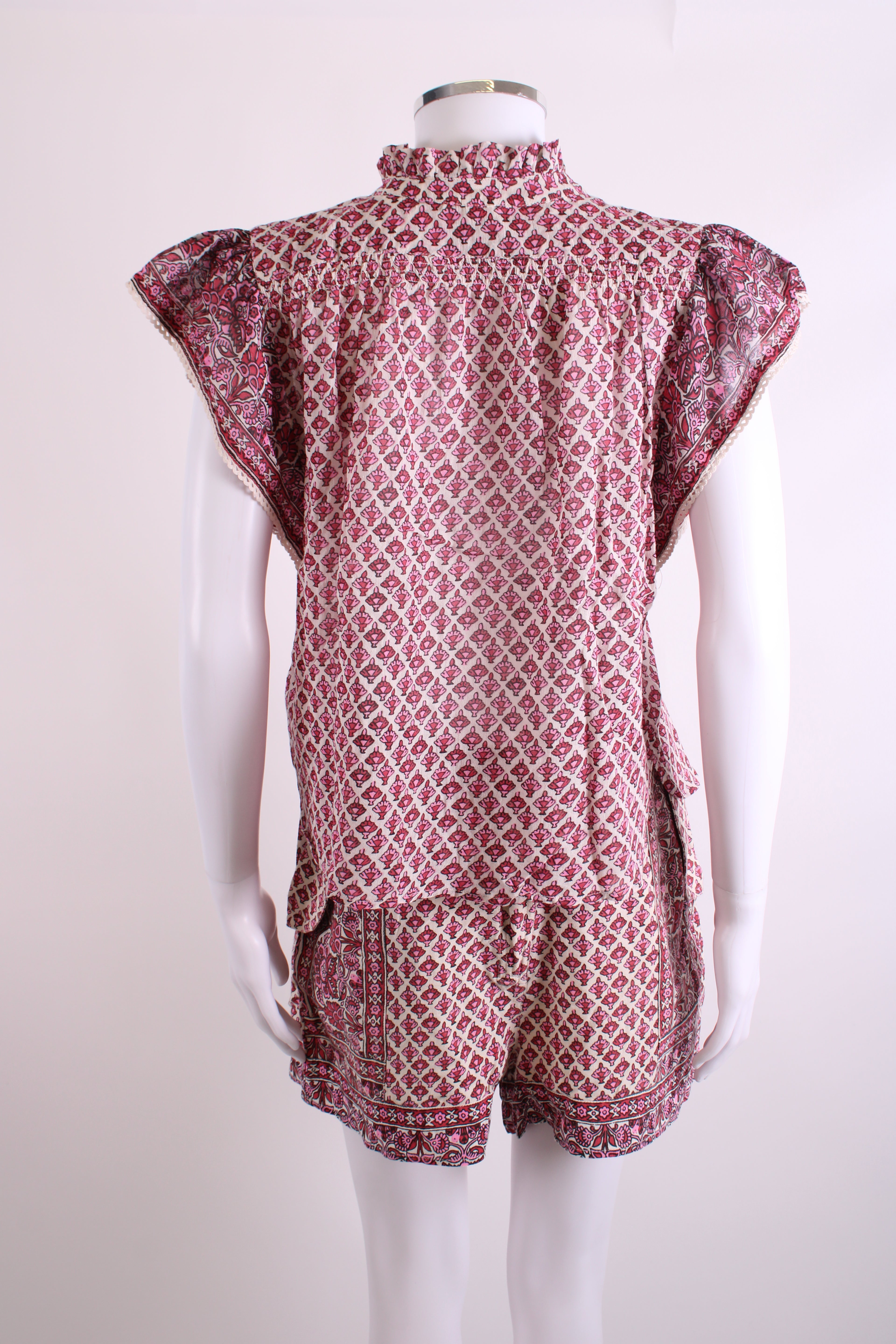 M.A.B.E Blouse/ Shorts Print Co-ord Pink/White S