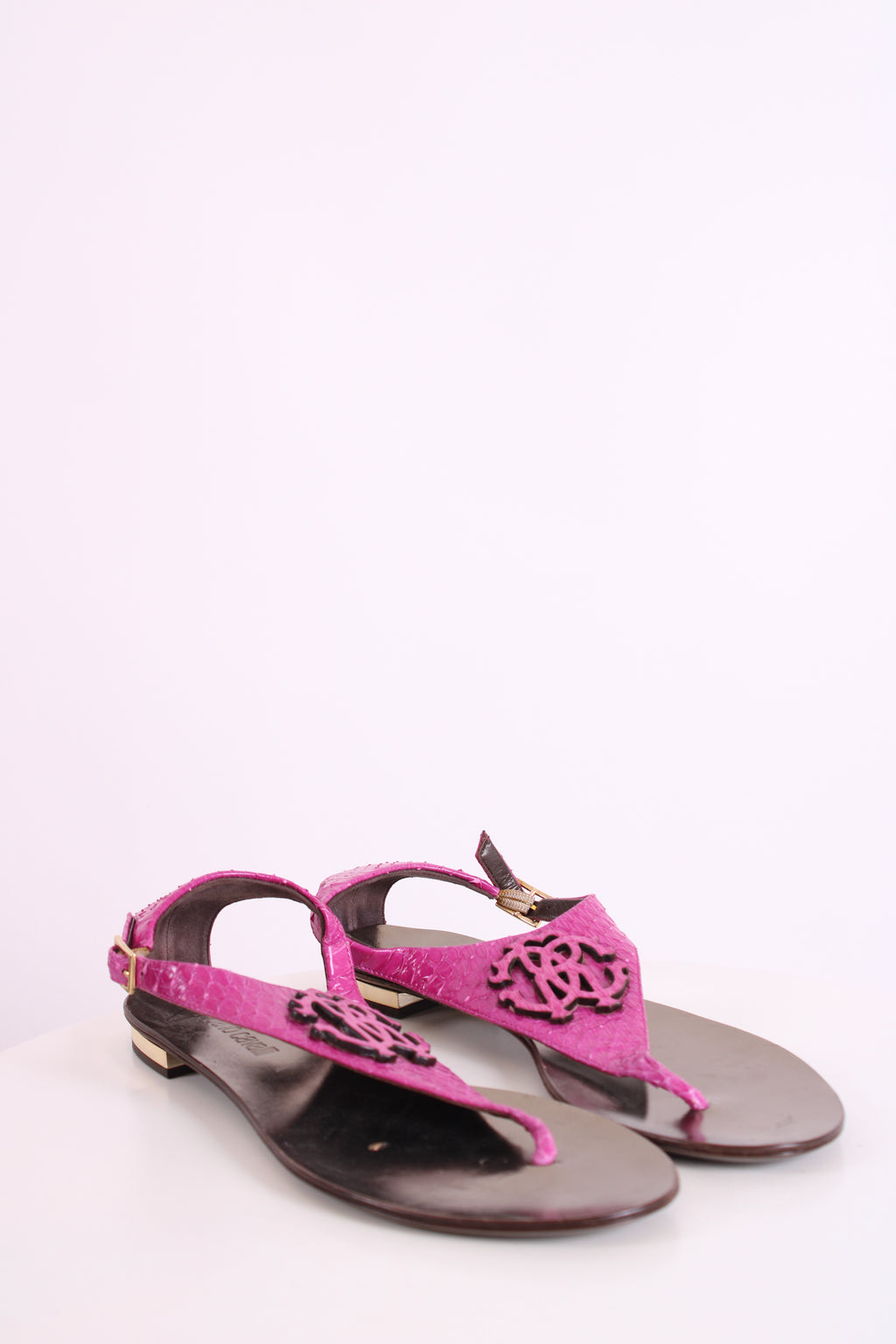 Roberto Cavalli Pink Python skin sandals Pink 39