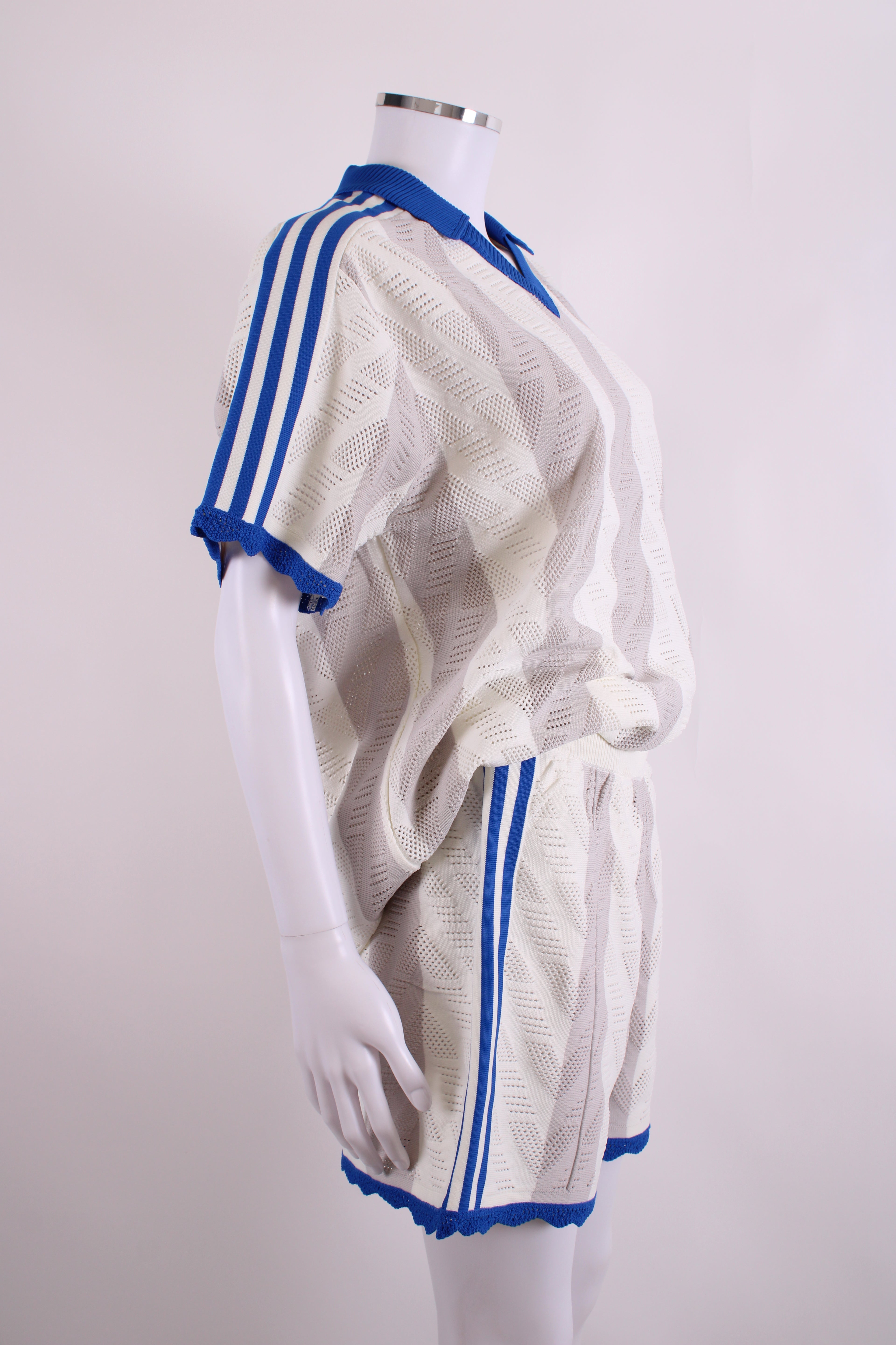 Adidas S/S Polo/Shorts Co-ord White/ Blue M
