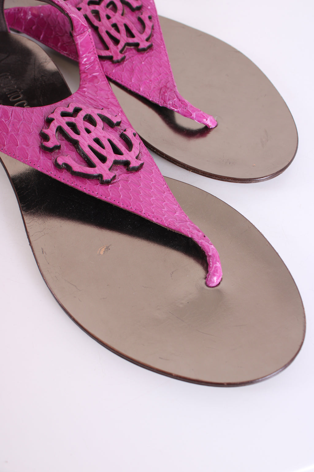 Roberto Cavalli Pink Python skin sandals Pink 39