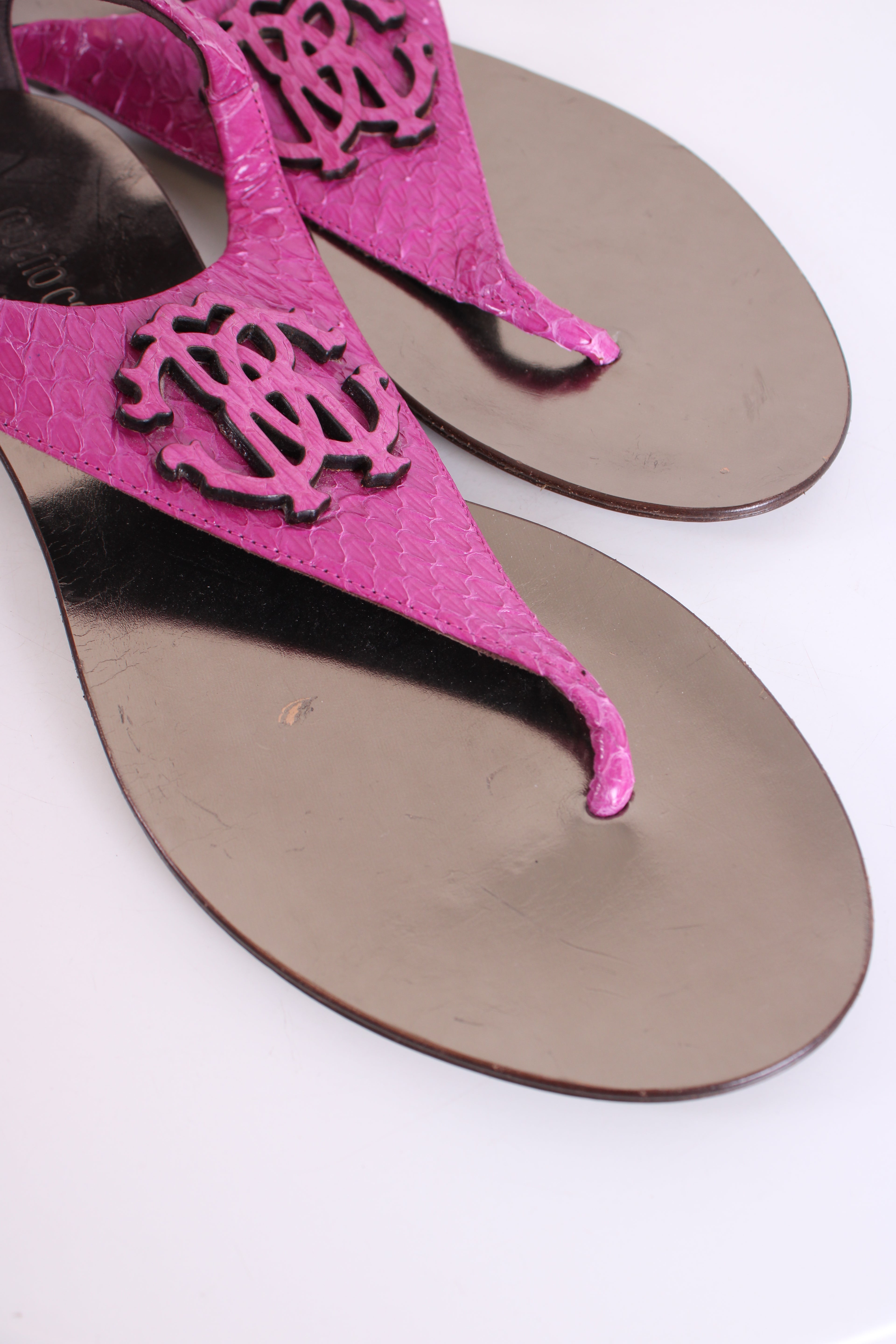 Roberto Cavalli Pink Python skin sandals Pink 39