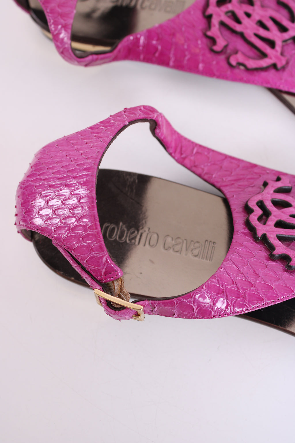 Roberto Cavalli Pink Python skin sandals Pink 39