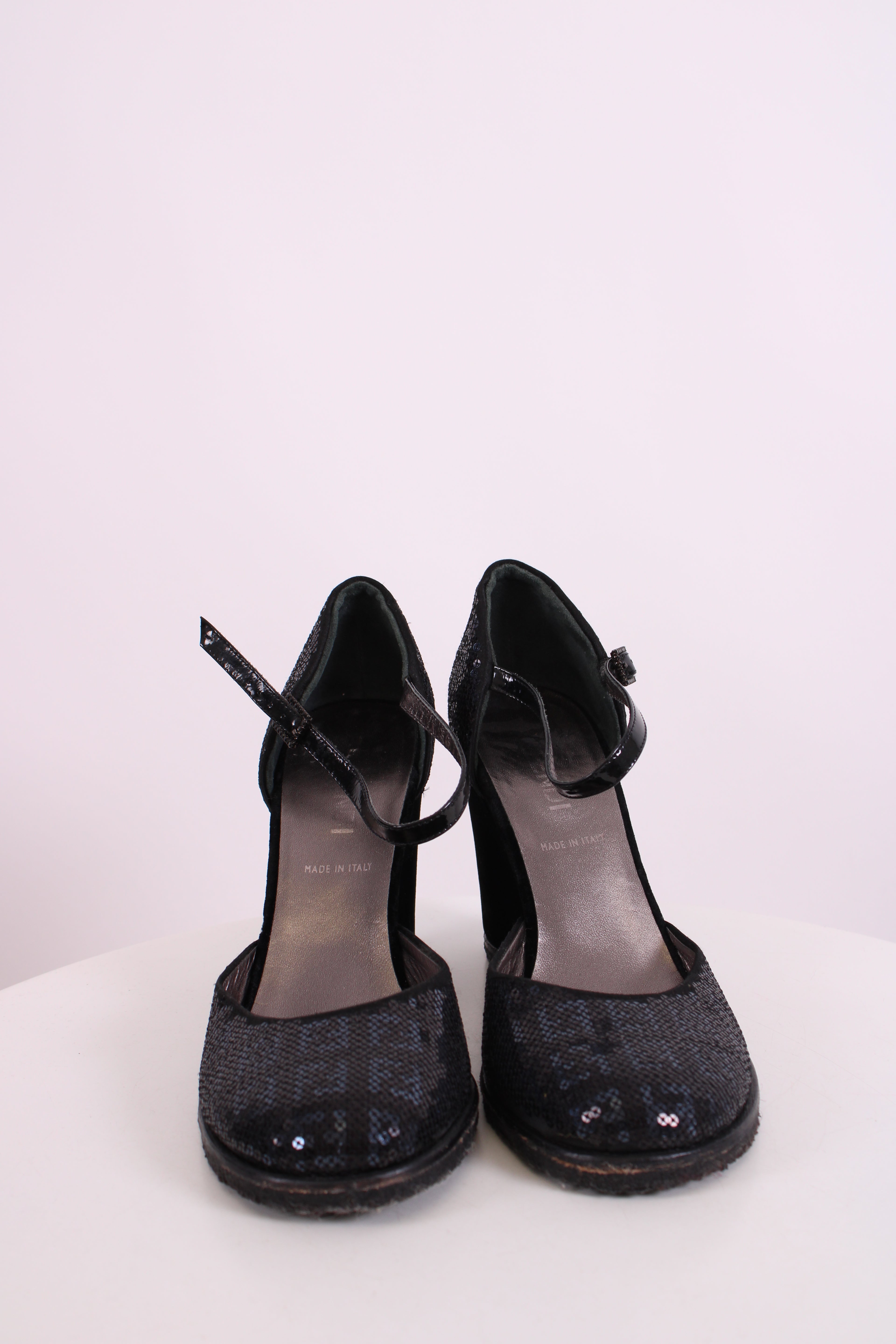 Fendi Sequin Velvet Logo Wedges Navy 36