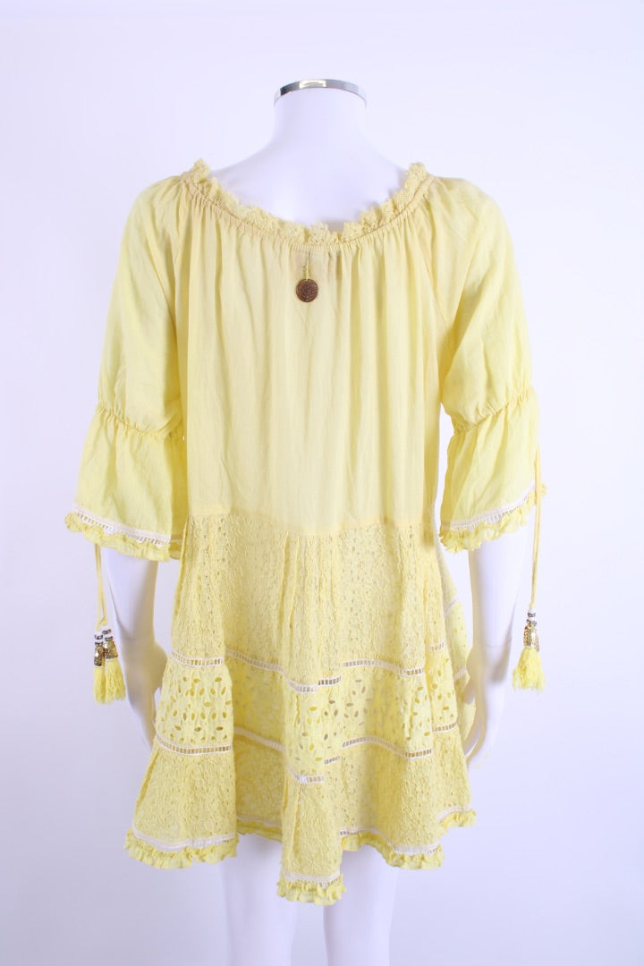 Las Noches Ibiza S/S Embroidered Tunic Dress Yellow S