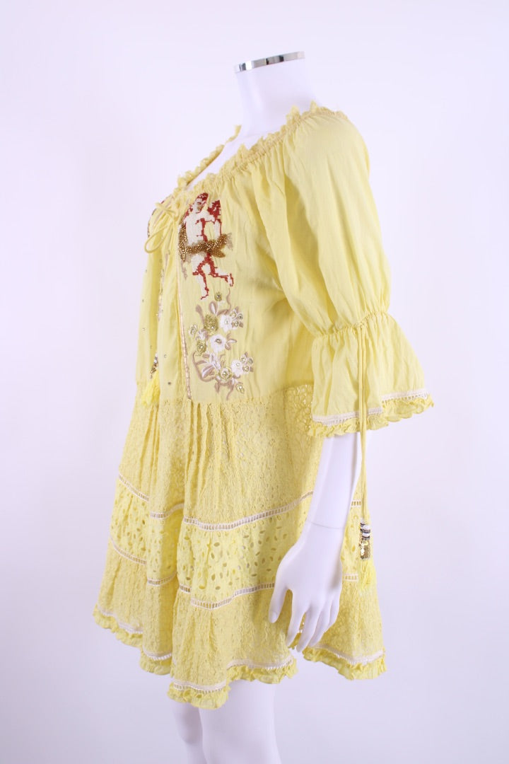 Las Noches Ibiza S/S Embroidered Tunic Dress Yellow S
