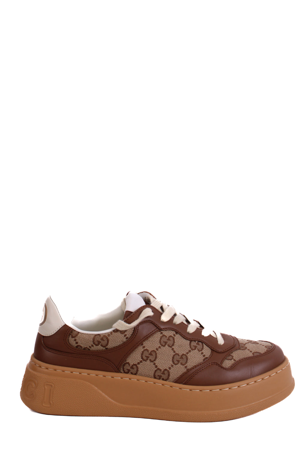 Gucci GG Canvas Low Top Trainers Beige/ Brown 38