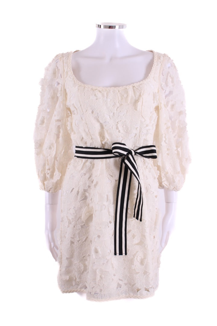 Zimmermann S/S Lace Stripe Belt Dress Cream 12