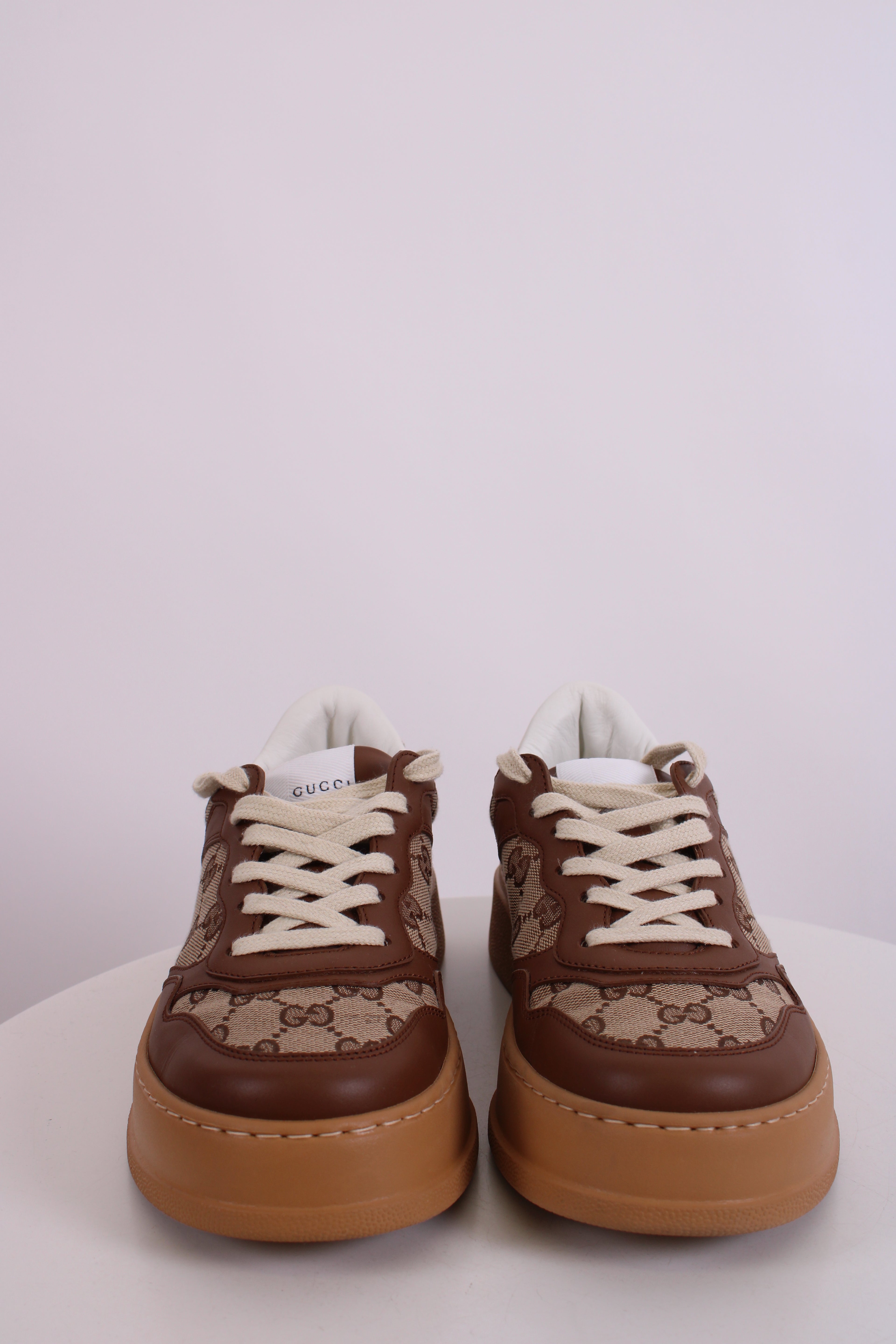 Gucci GG Canvas Low Top Trainers Beige/ Brown 38