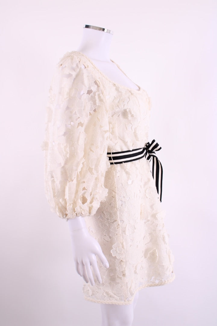 Zimmermann S/S Lace Stripe Belt Dress Cream 12