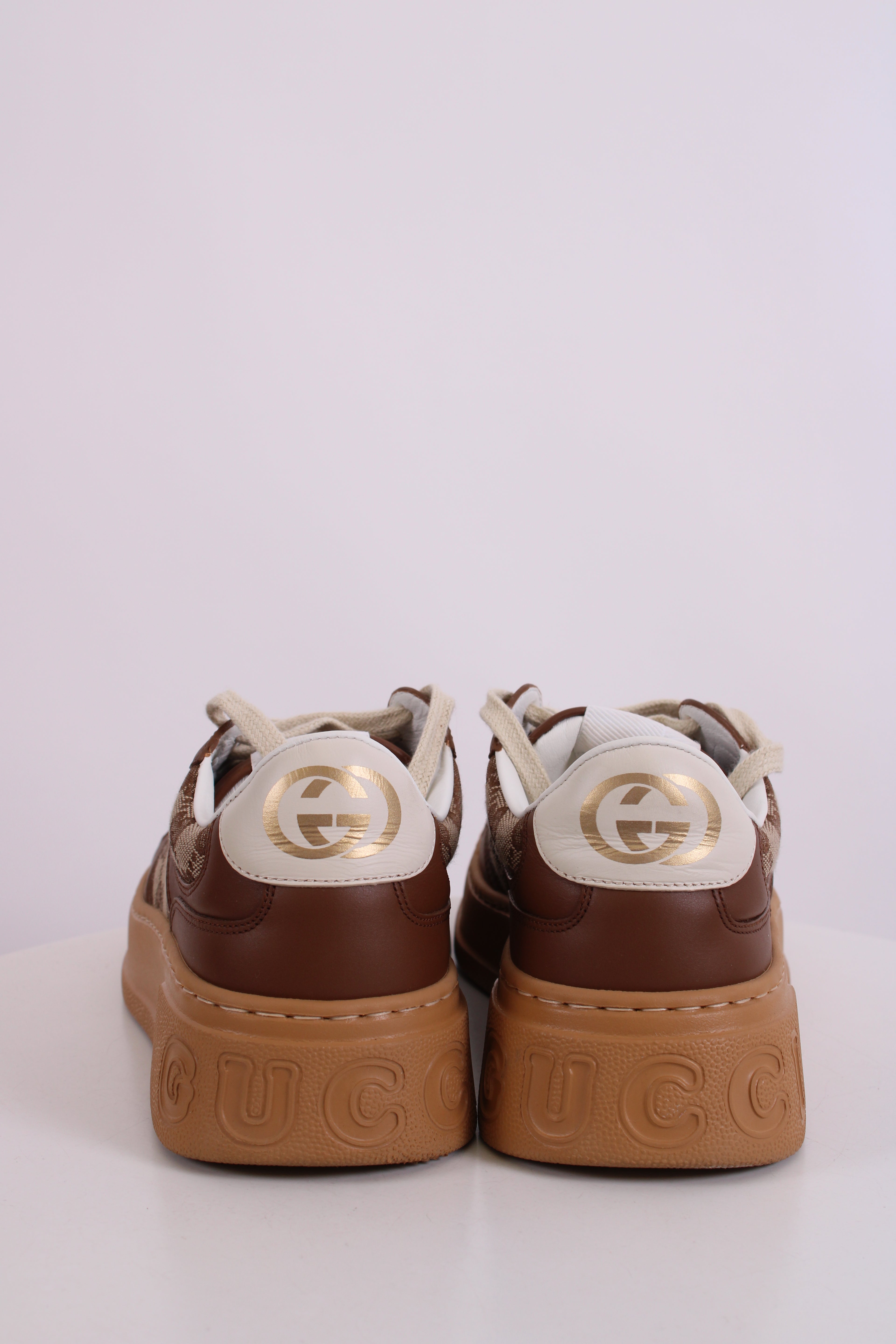 Gucci GG Canvas Low Top Trainers Beige/ Brown 38