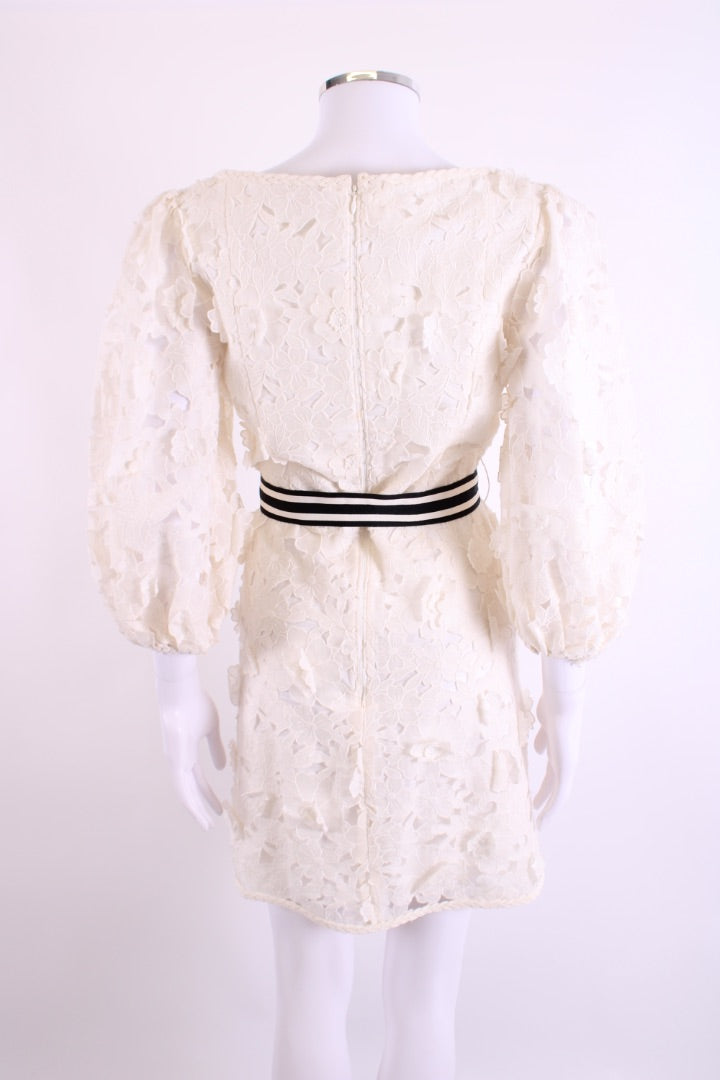 Zimmermann S/S Lace Stripe Belt Dress Cream 12