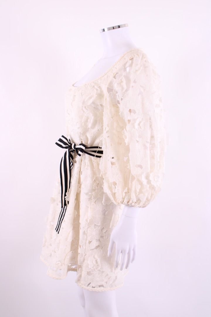 Zimmermann S/S Lace Stripe Belt Dress Cream 12